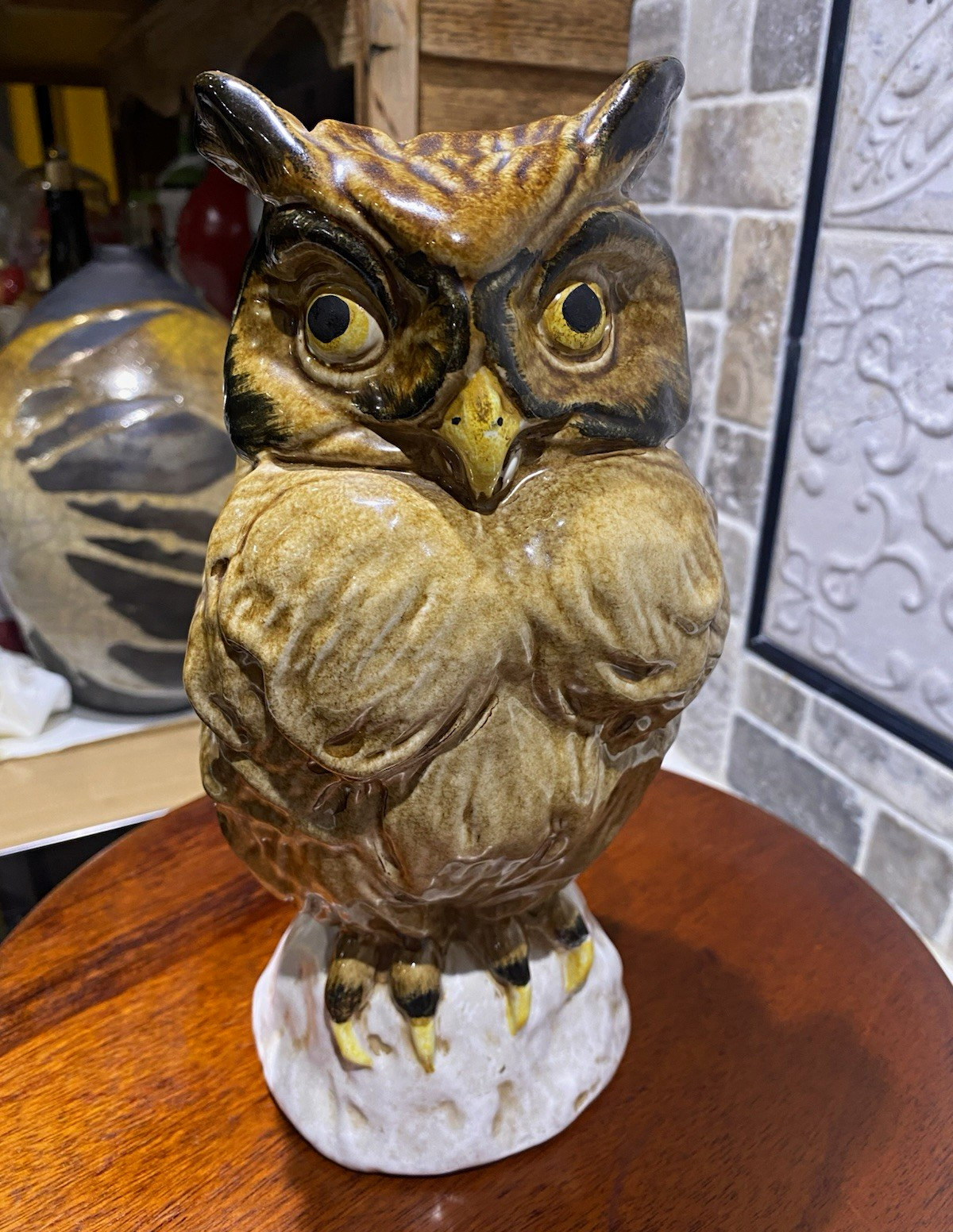 VTG. Italian Ceramic Owl Figurine Handmade In Italy MCM Pottery Statue 1P X659