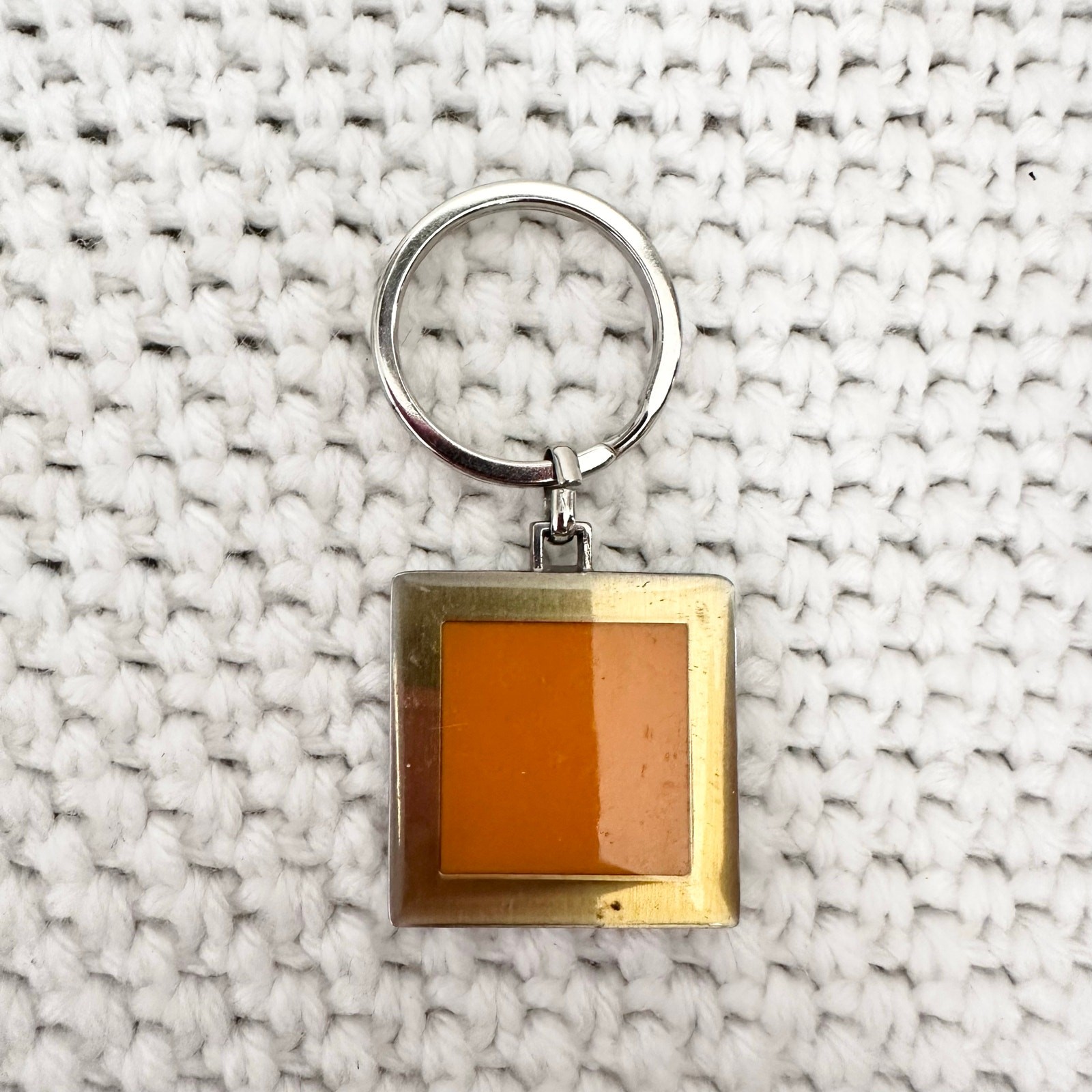 Veuve Cliquot Steel Orange Enamel Square Prestige Line Souvenir Keychain Ring