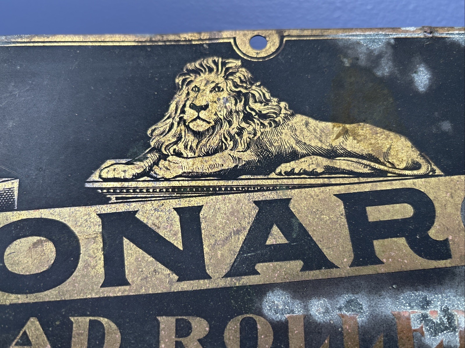 Antique Original RARE Brass Monarch Road Rollers Sign Lion Steamroller Road Auto