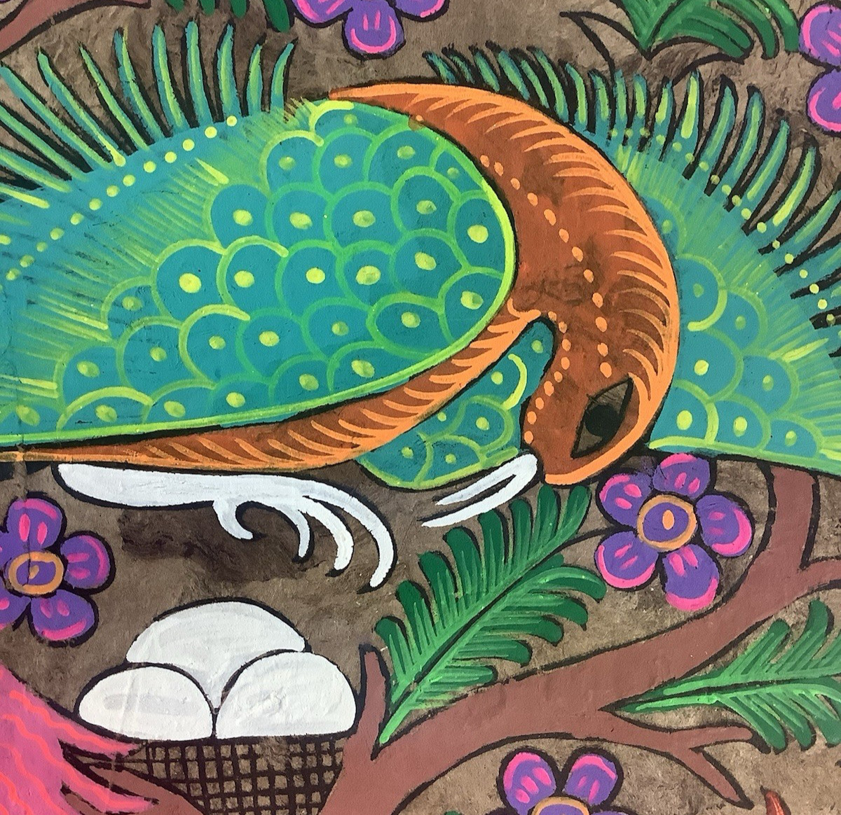 Mexican Amate Bark Folk Art Handmade Painting - Mama Bird - 16 x 23 Mexican Amate Bark Folk Art Handmade Painting - Mama Bird - 16 x 23