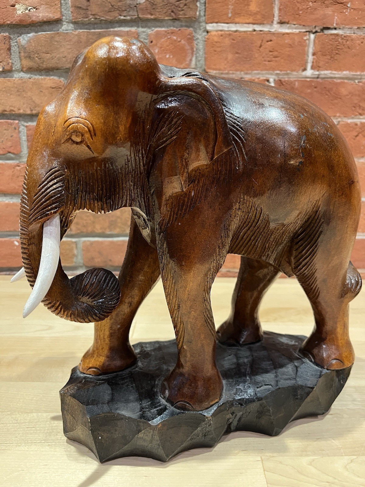 Vtg  Hand Carved Large Wooden Elephant, Asian Hardwood??