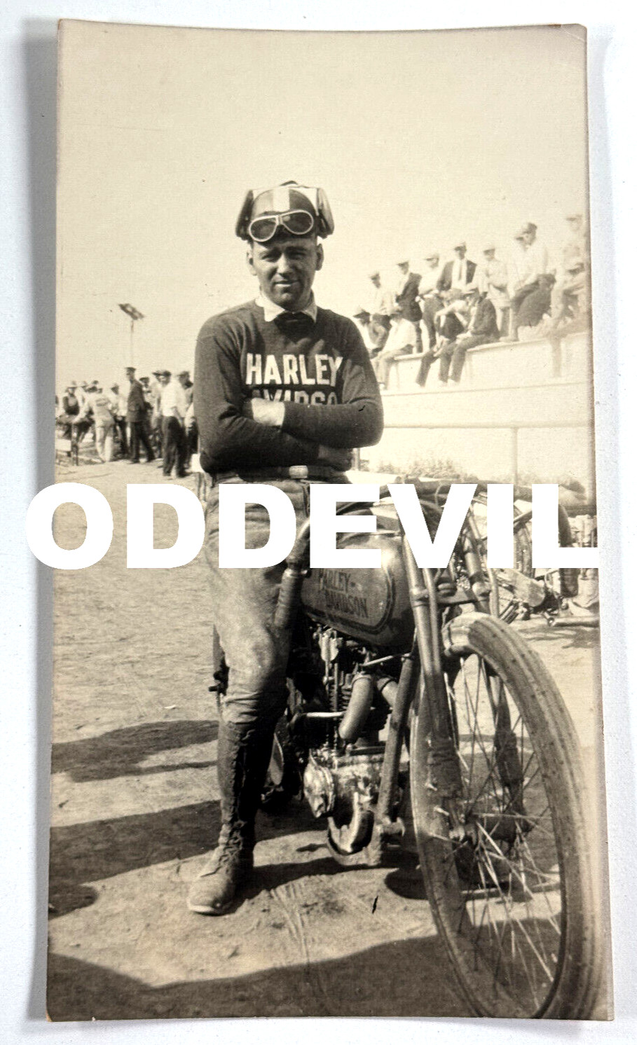 RARE 1930s Smokey Joe Petrali on Harley Davidson Motorcycle racing photo RARE 1930s Smokey Joe Petrali on Harley Davidson Motorcycle racing photo