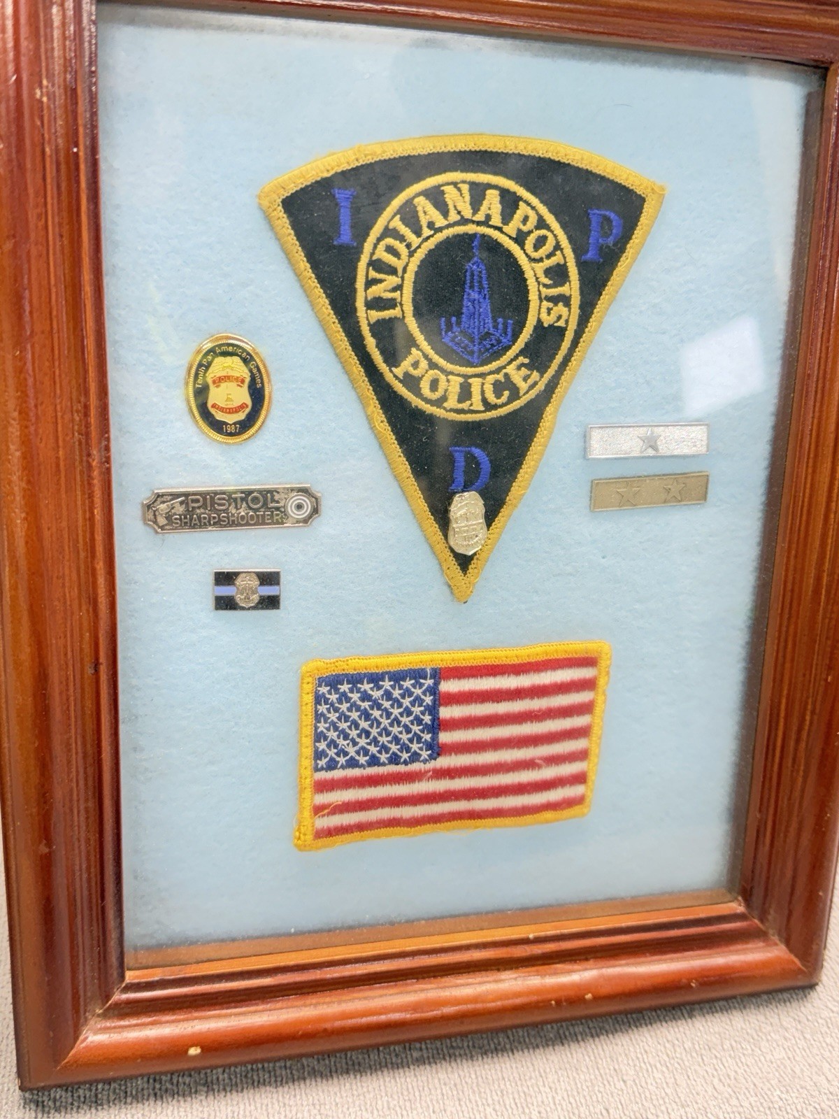 Vintage 1987 Indianapolis Police IPD Pan Am Games Badge Patch Shadow Box Vintage 1987 Indianapolis Police IPD Pan Am Games Badge Patch Shadow Box