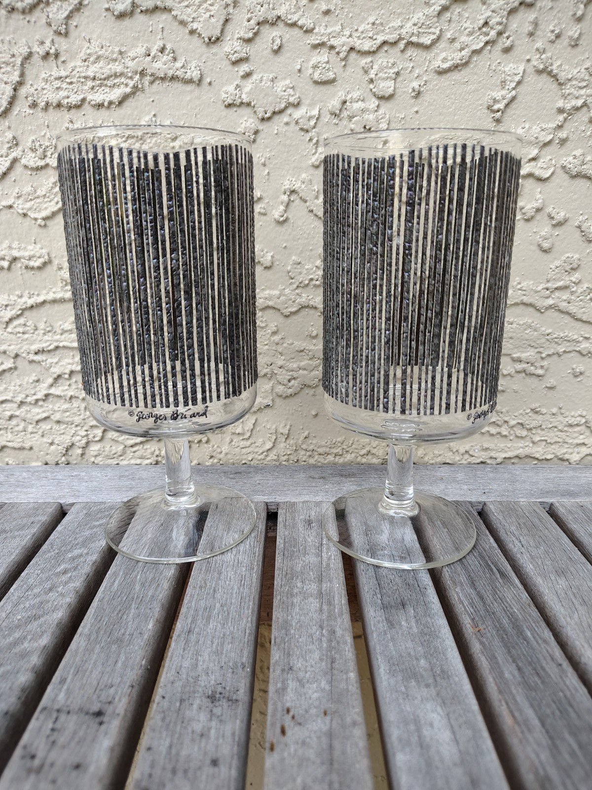 2 Rare Georges Briard Footed Icicle Glasses Black 2 Rare Georges Briard Footed Icicle Glasses Black
