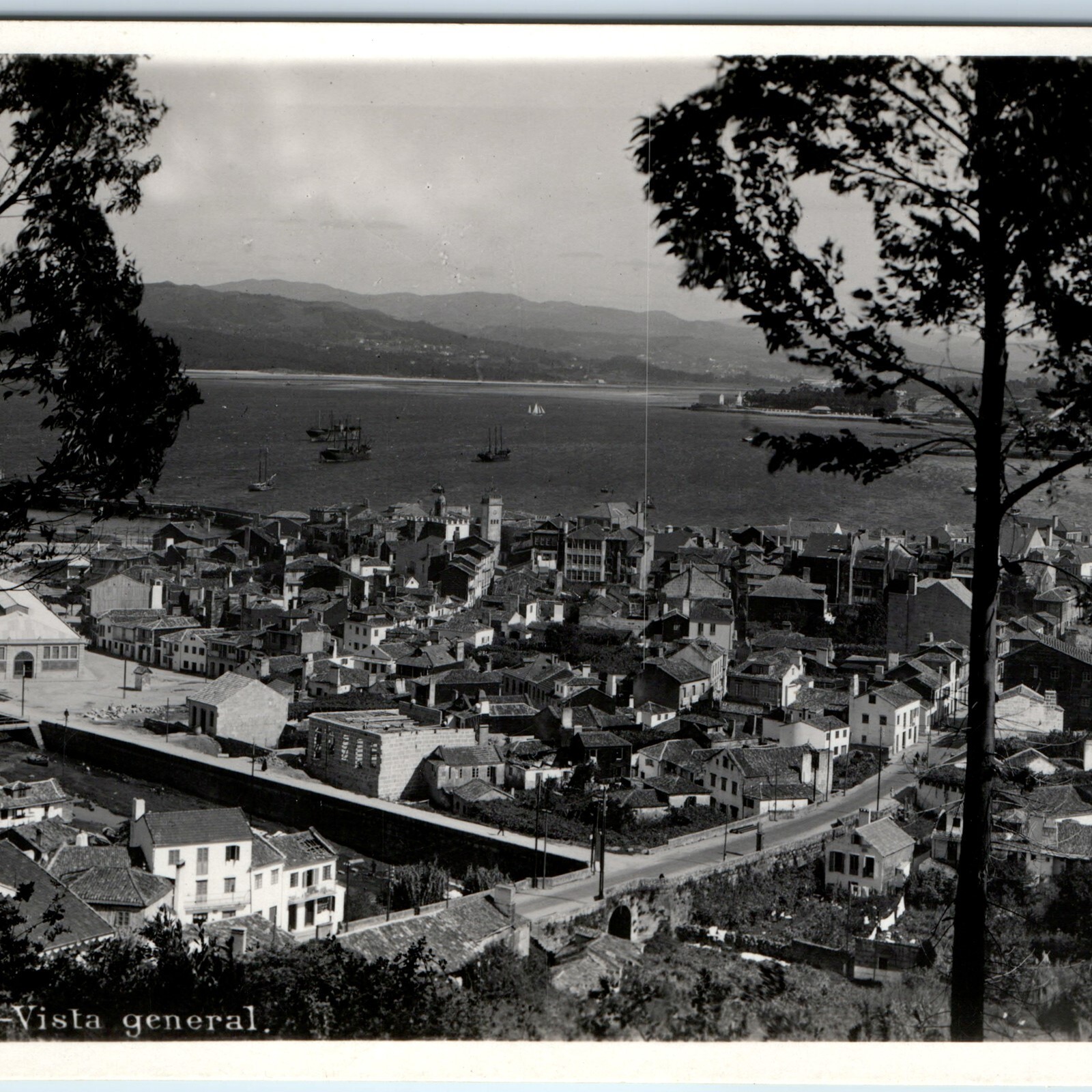 c1930s Marin, Pontevedra, Spain RPPC Aerial Birds Eye Harbor Port View Postcard c1930s Marin, Pontevedra, Spain RPPC Aerial Birds Eye Harbor Port View Postcard