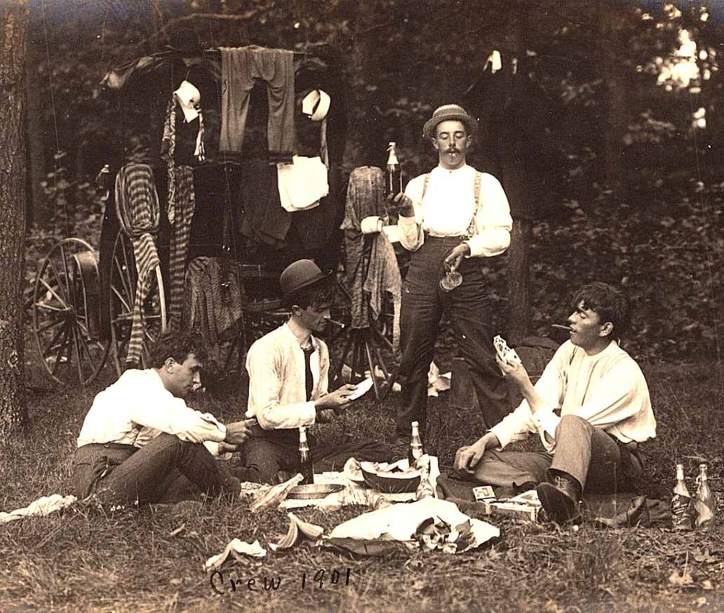 Picture Of Men Smoking Playing Cards Carriage Vintage Real Photo Postcard 1901