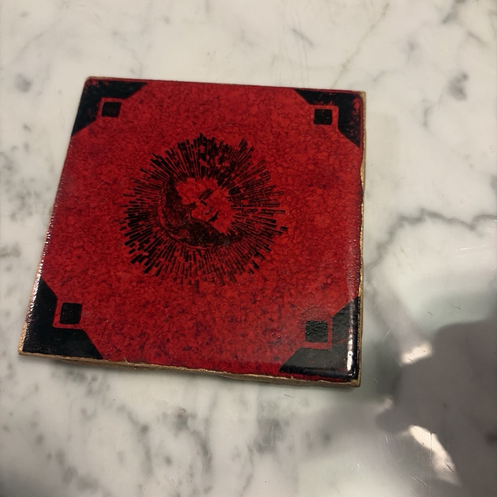 Vintage Mid Century Modern Ceramic Art Tile Trivet 4.25\