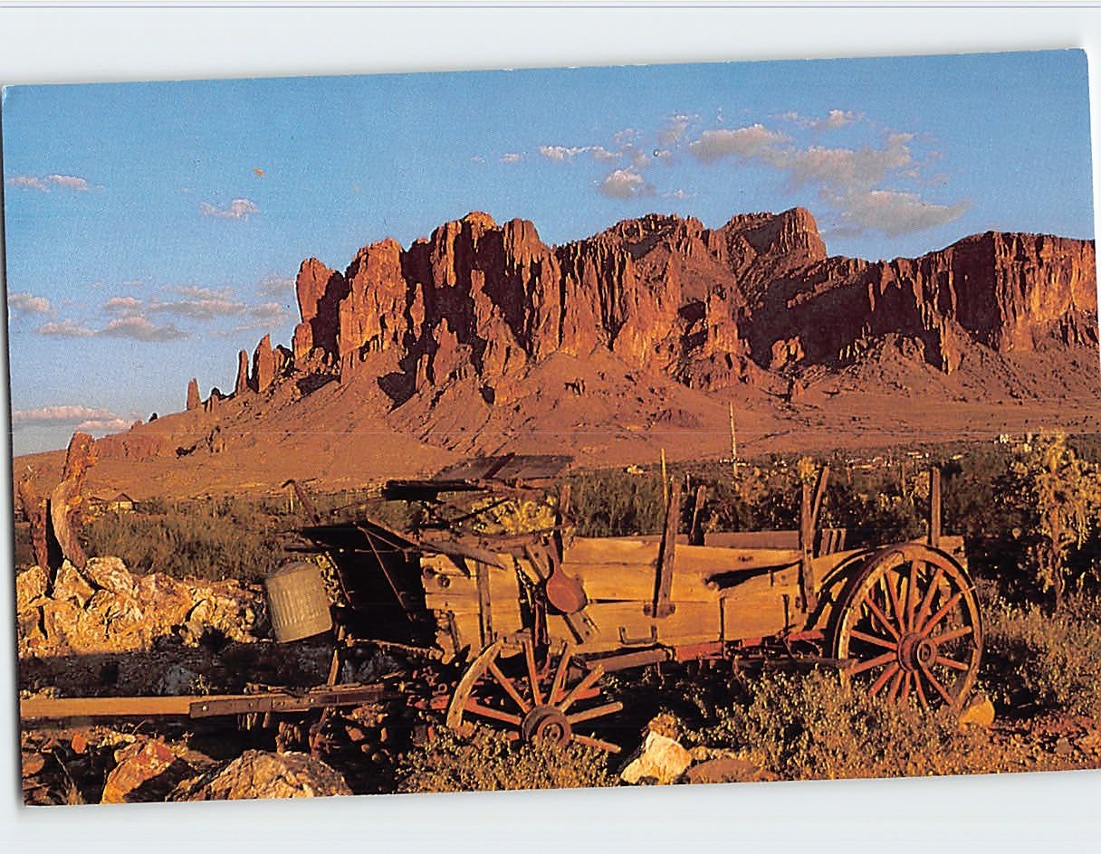 Postcard Old Wagon at Superstition Mountains Arizona USA Postcard Old Wagon at Superstition Mountains Arizona USA