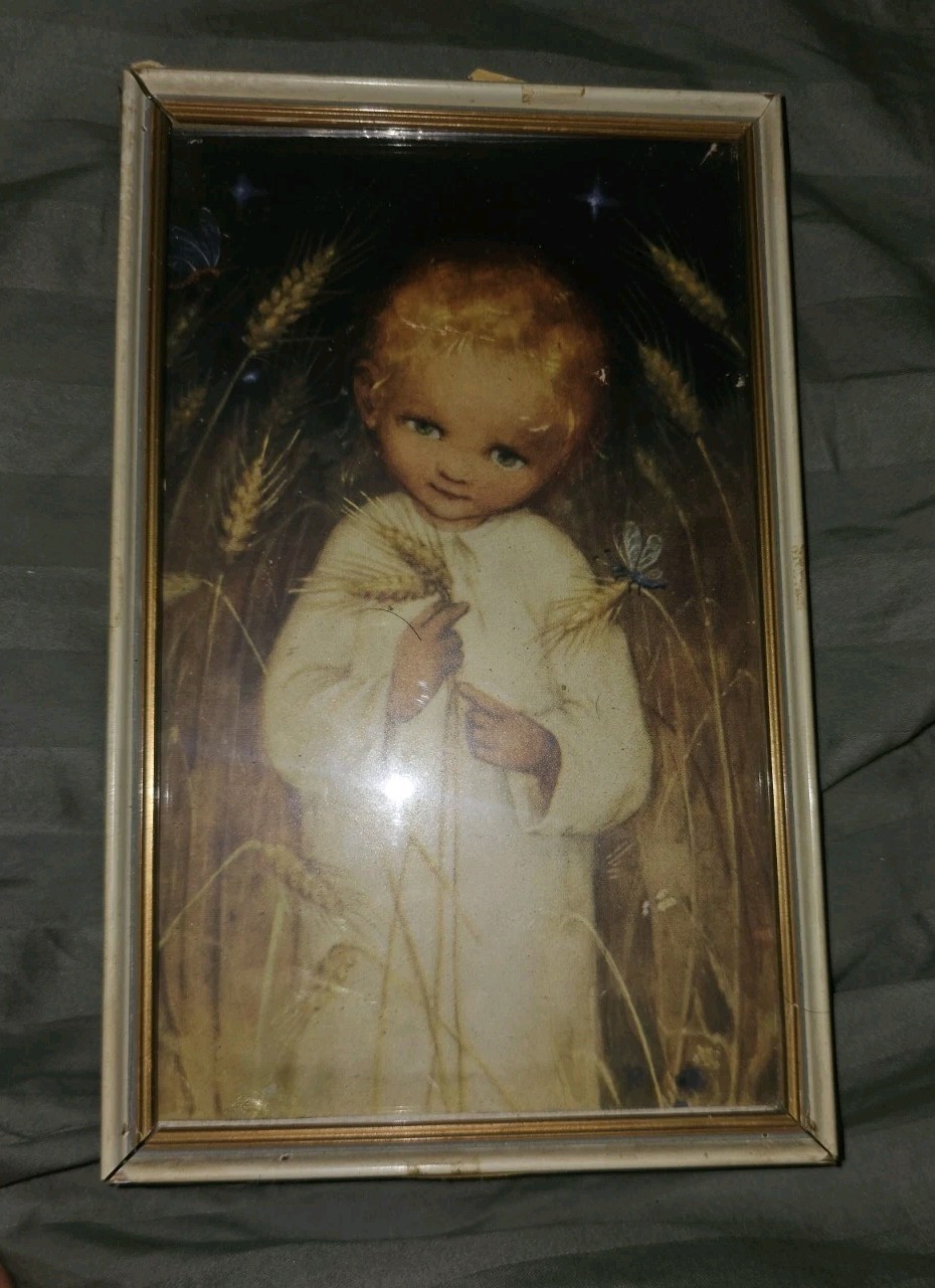 Vintage Framed Art Print Child in Wheat Field Mid Century Wall DecorFarm Kid Vintage Framed Art Print Child in Wheat Field Mid Century Wall DecorFarm Kid