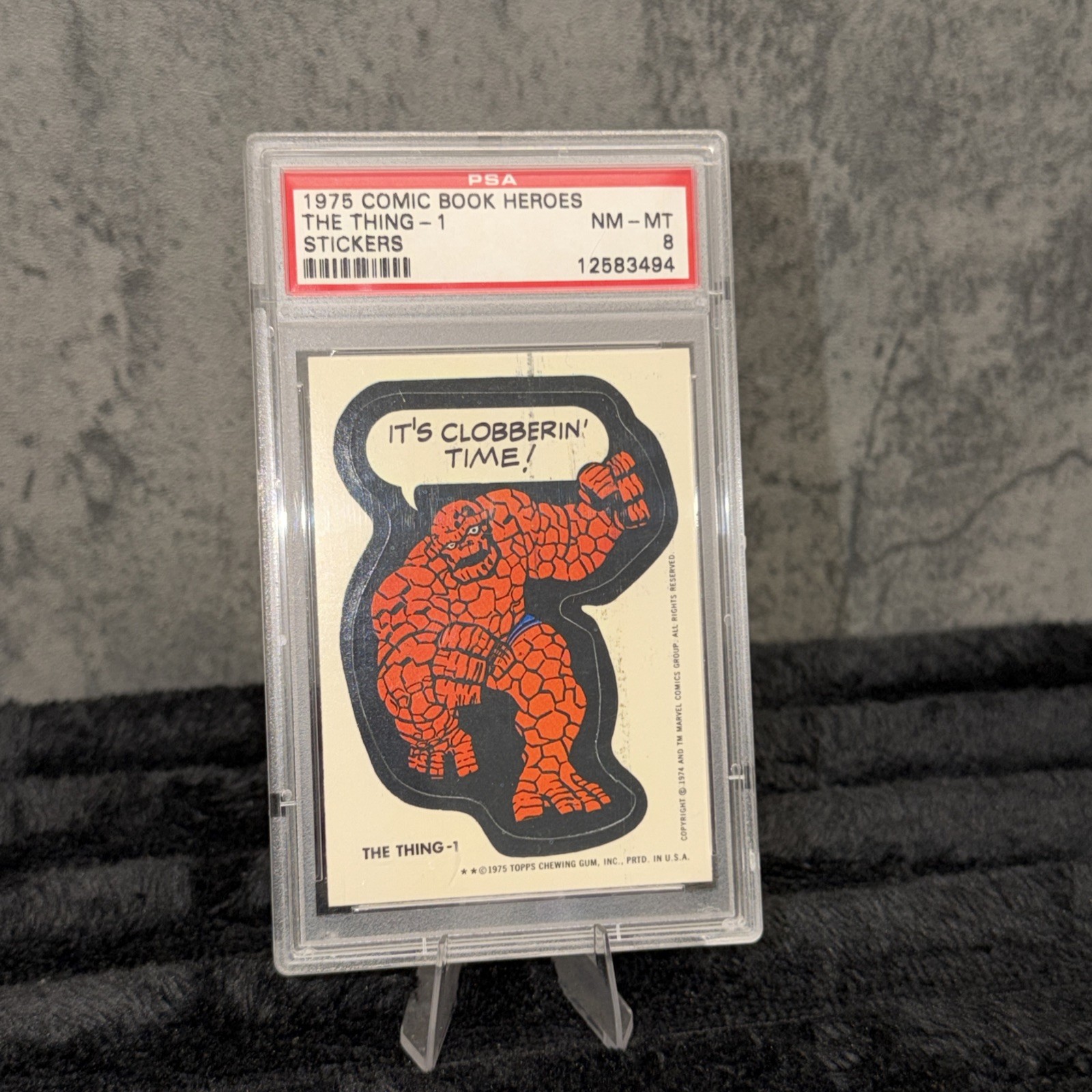 1974 1975 Topps Marvel The THING Comic Book Heroes PSA 8 Sticker White Back 1974 1975 Topps Marvel The THING Comic Book Heroes PSA 8 Sticker White Back