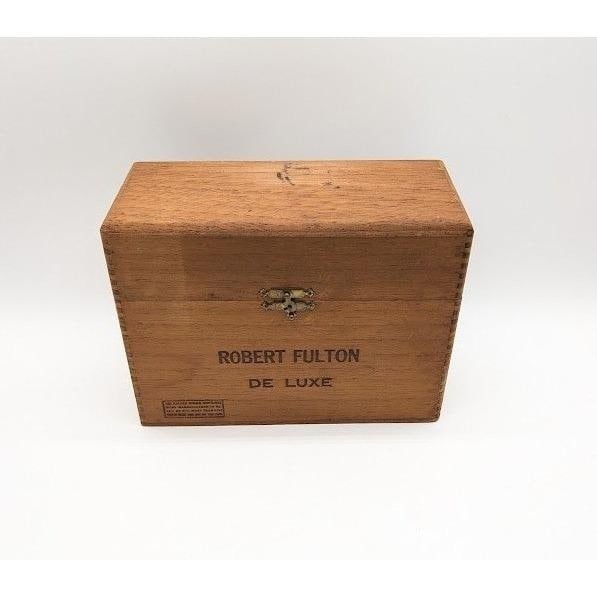 Antique Vtg Robert Fulton Wooden Cigar Box Hinged Lid Tobacco Storage Case Large Antique Vtg Robert Fulton Wooden Cigar Box Hinged Lid Tobacco Storage Case Large