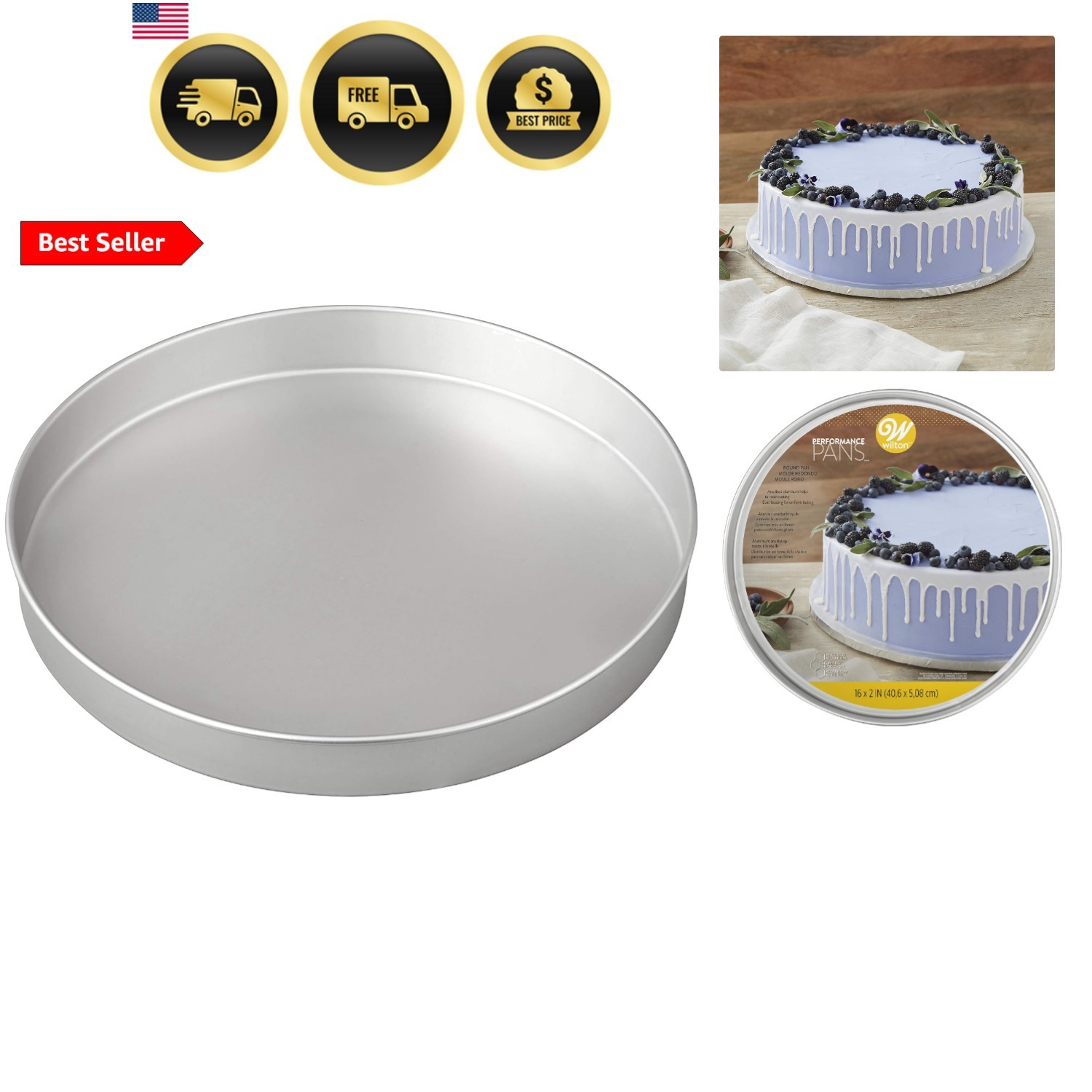 Performance Pans Aluminum Round Cake Pan, 16 x 2 in. Performance Pans Aluminum Round Cake Pan, 16 x 2 in.