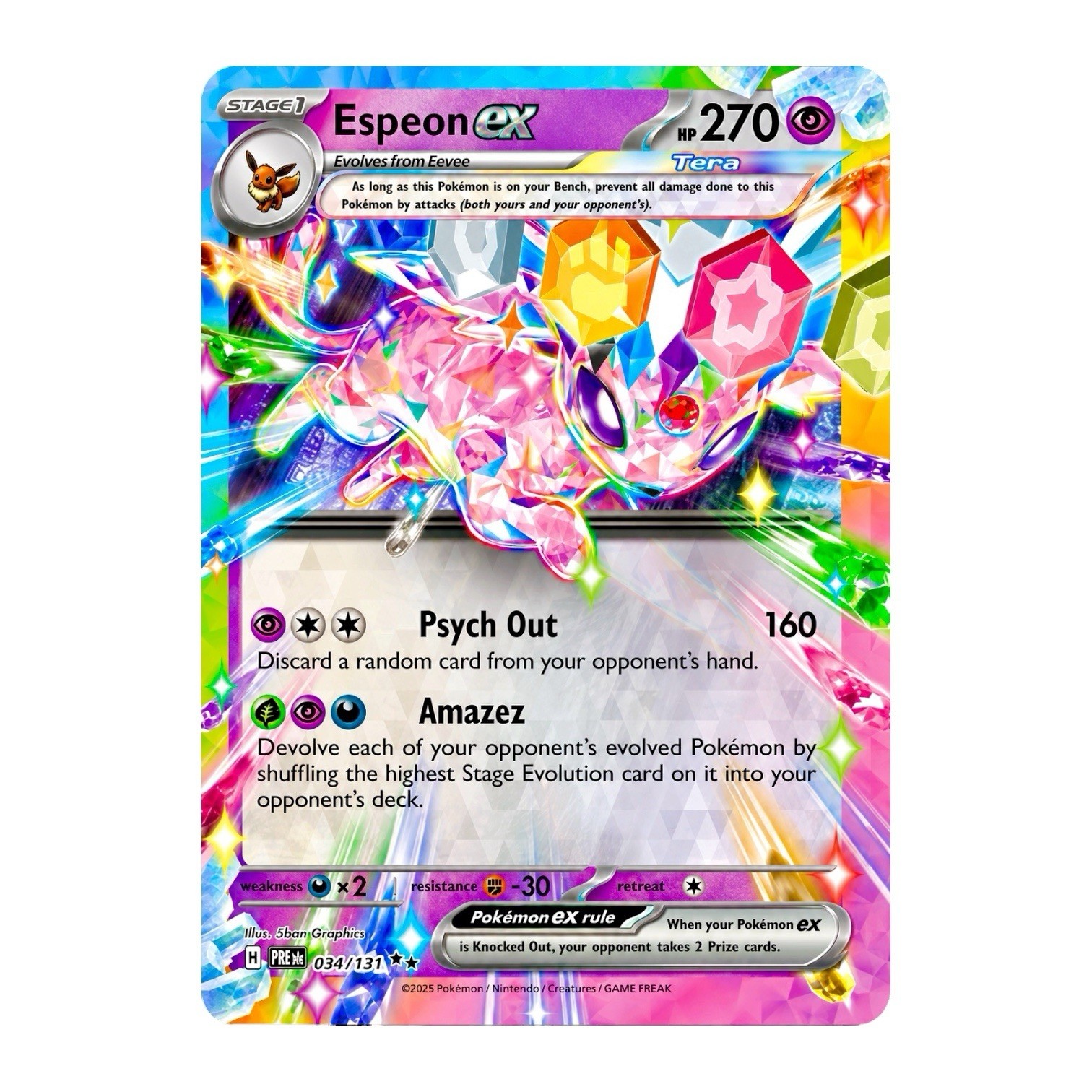 Pokémon Espeon ex 034/131 SV Prismatic Evolutions Double Rare L Card - NM Pokémon Espeon ex 034/131 SV Prismatic Evolutions Double Rare L Card - NM