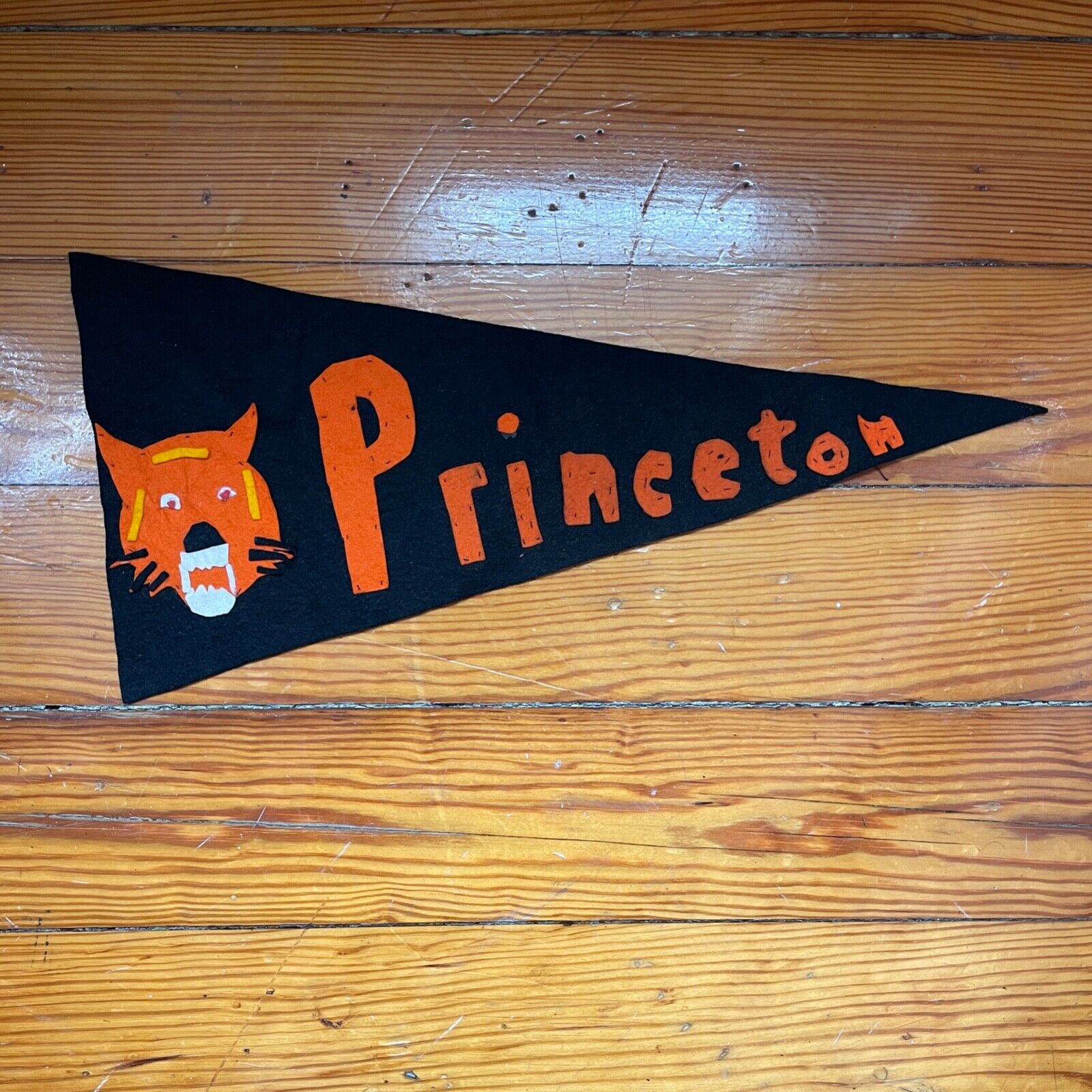 c 1940s Handmade Princeton Tiger Felt Pennant 17x8 One of a Kind Ivy League