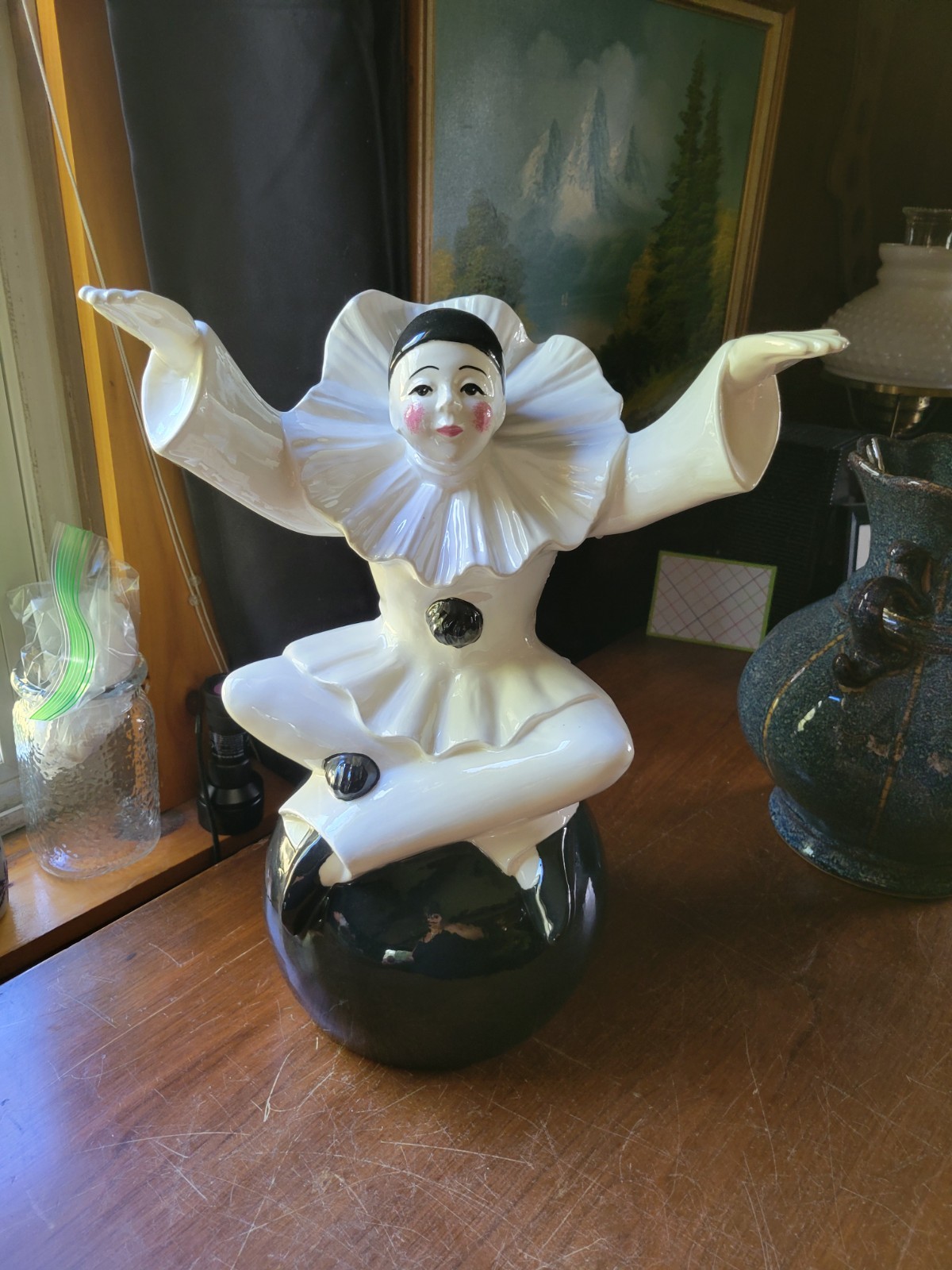 Rare Huge Vtg 80s Sigma Tastesetter Ceramic Pierrot Mime Clown Ball Statue 16” Rare Huge Vtg 80s Sigma Tastesetter Ceramic Pierrot Mime Clown Ball Statue 16”