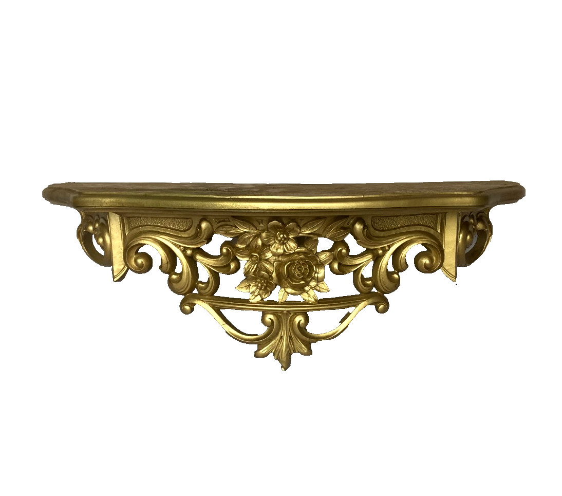 Vintage 1960's Dart Syroco Gold Floral Wall Shelf~#3025~MCM Regency~19 Vintage 1960's Dart Syroco Gold Floral Wall Shelf~#3025~MCM Regency~19