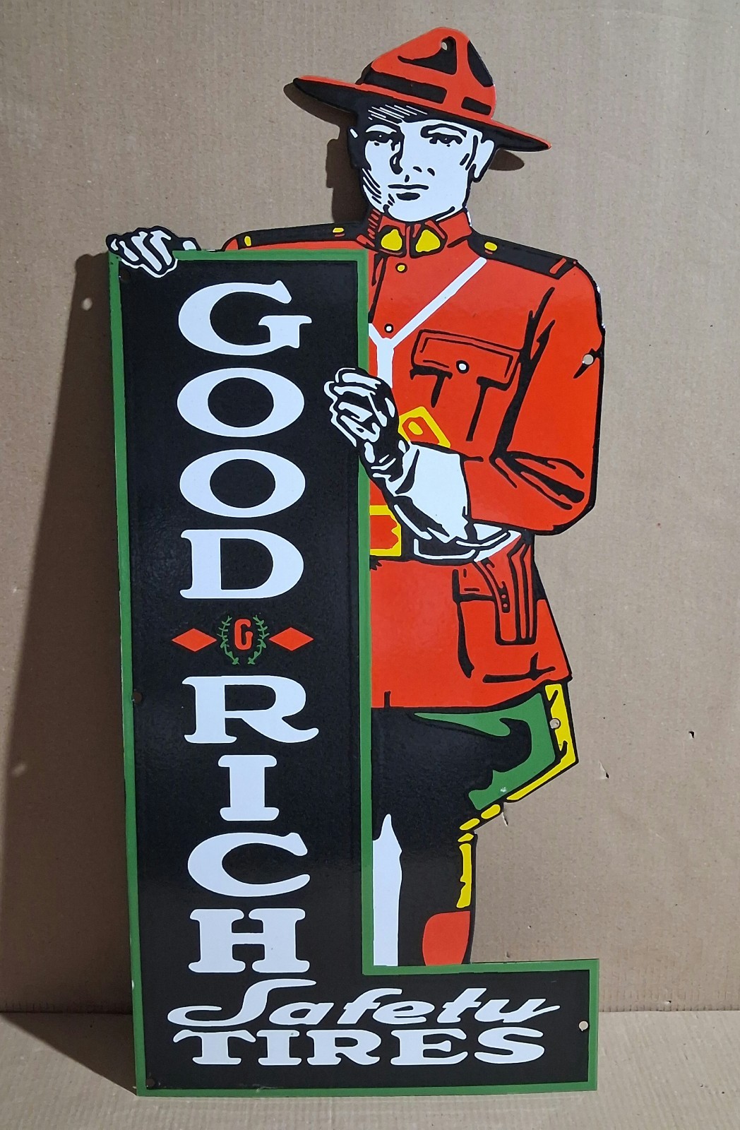 Goodrich Safety Tires Porcelain Enamel Sign  33  x 15 Inches 1 Sided