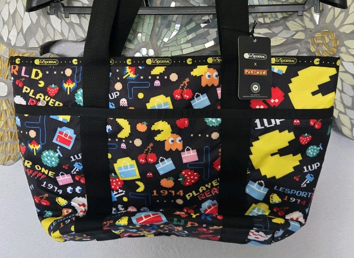 LeSportsac Pacman Black Graphic Tote Bag 52cm Large Casual Bag