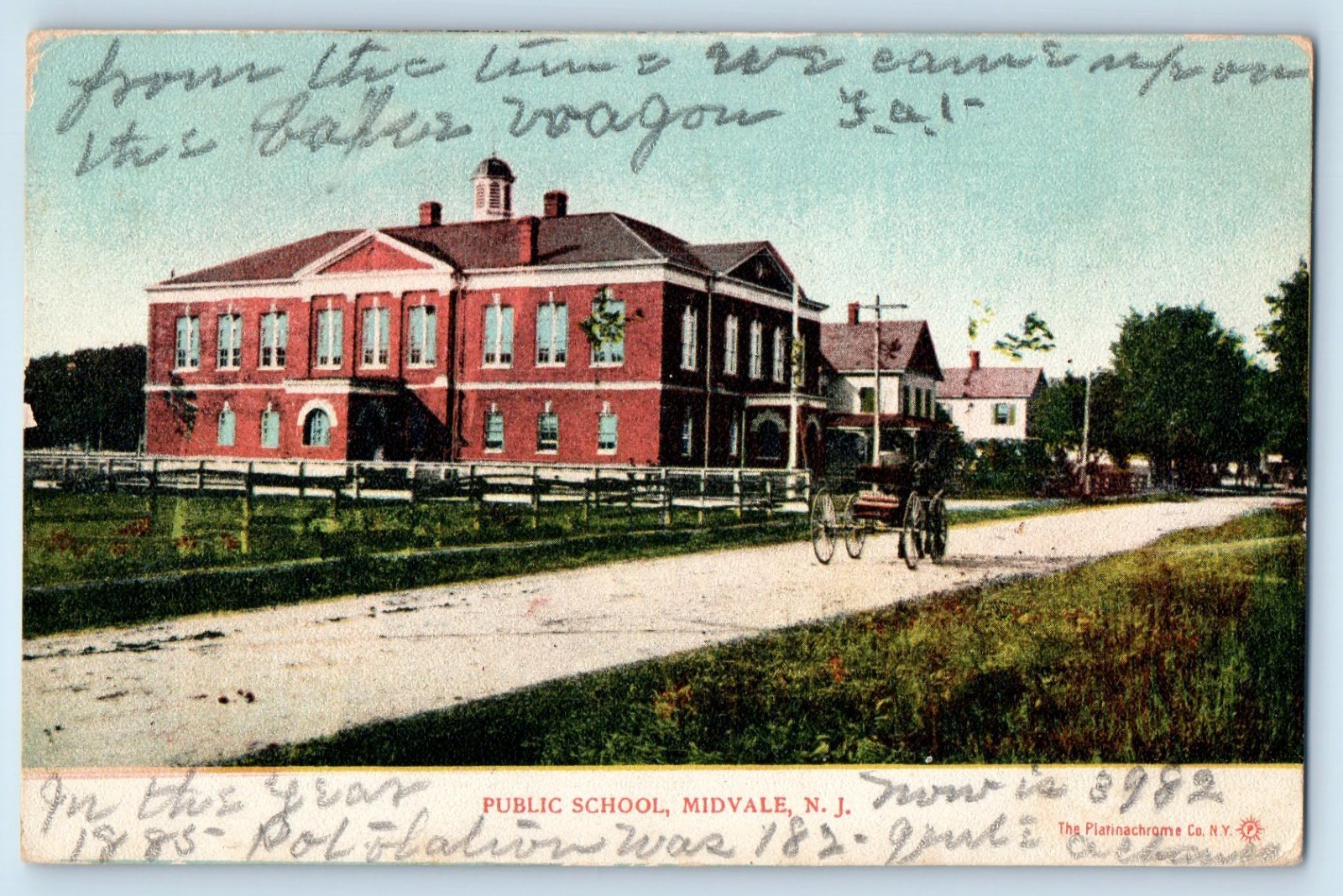 c1906 Midvale New Jersey Vintage Postcard Public School Front Building Carriage c1906 Midvale New Jersey Vintage Postcard Public School Front Building Carriage