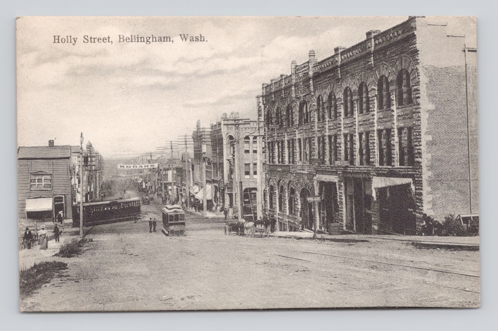 Postcard WA Bellingham Washington Holly Street Trolley Horse Wagon ~ 1908 Postcard WA Bellingham Washington Holly Street Trolley Horse Wagon ~ 1908