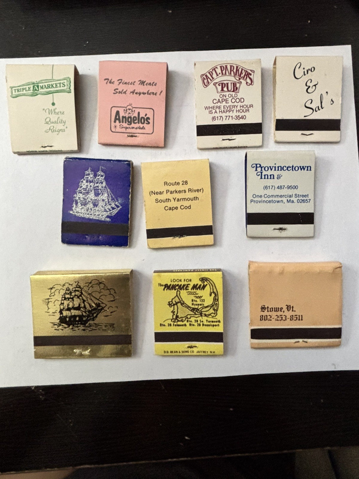 Set of 10 Vintage Matchbook Matches Matchbox 1960’s 1970’s Cape Cod MA Stowe VT Set of 10 Vintage Matchbook Matches Matchbox 1960’s 1970’s Cape Cod MA Stowe VT