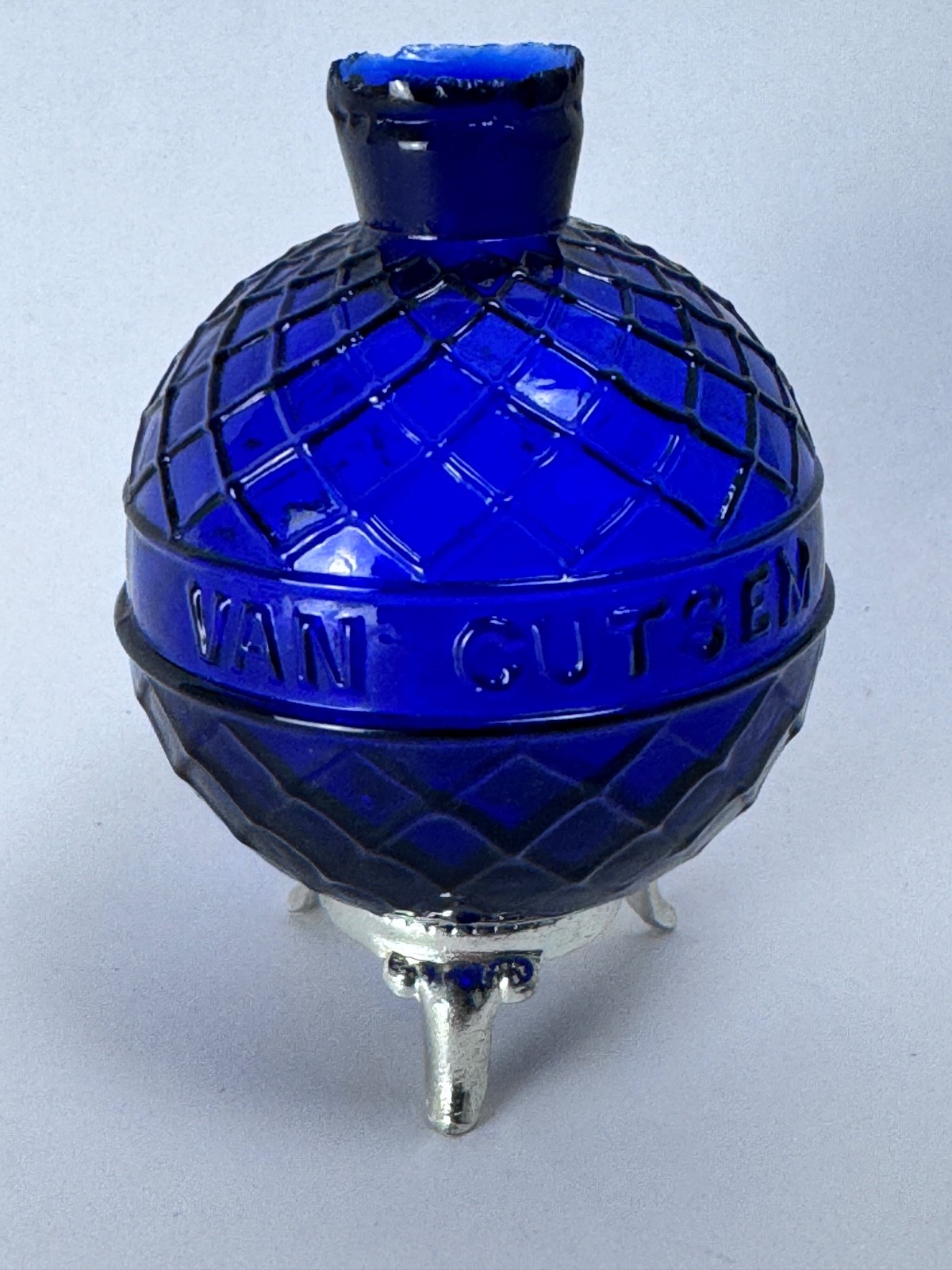 Rare 1880s Van Cutsem COBALT BLUE QUILTED ROUND GLASS Target Trapshooting Ball