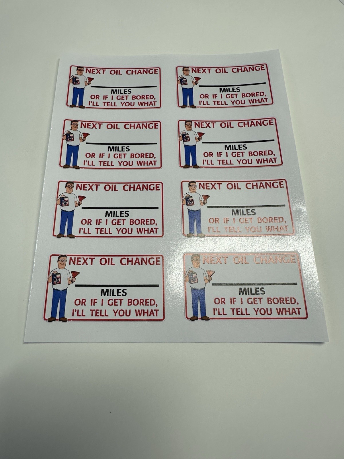 Hank Hill - King of the Hill - Oil Change Reminders - Sheet Of 8 Hank Hill - King of the Hill - Oil Change Reminders - Sheet Of 8