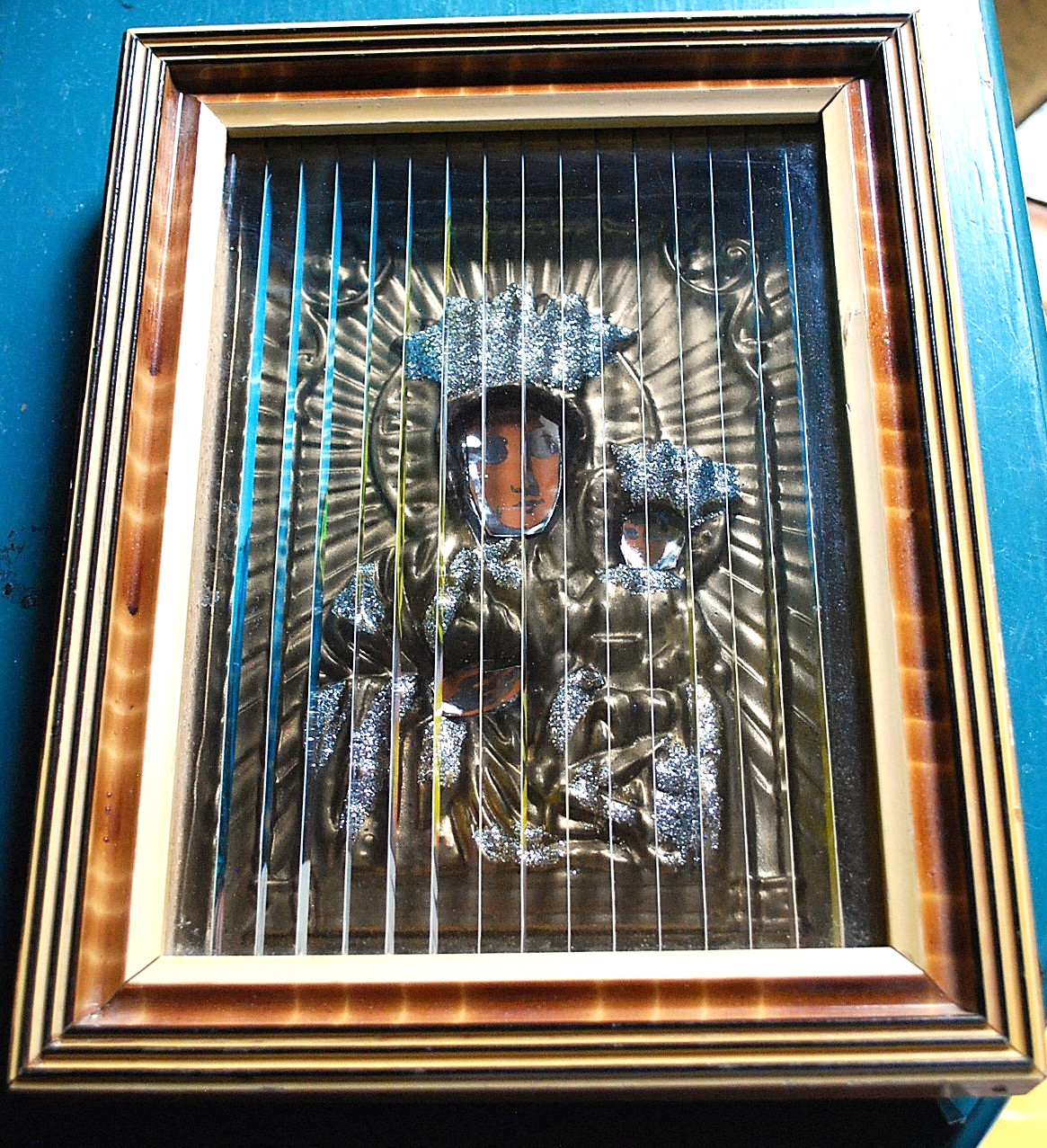 RARE Antique TRICENIUM Christianity WALL ART Framed LENTICULAR 3VIEWS Jesus Mary