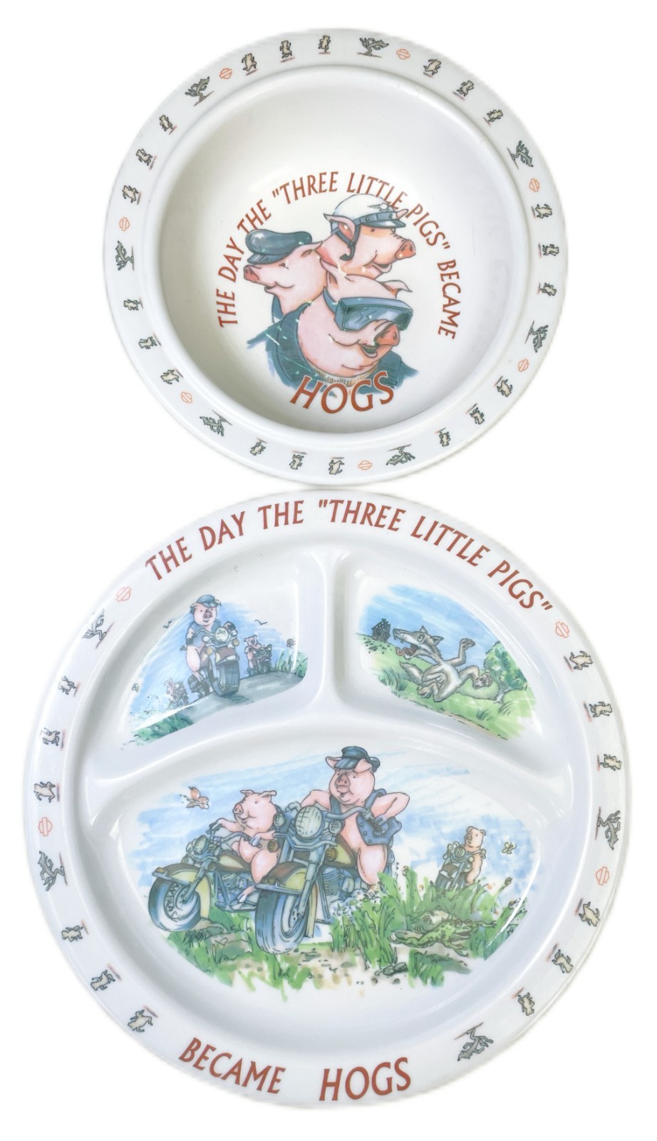 Harley Davidson Three Little Pigs Hog Divided Plate Bowl Melamine Child Set Harley Davidson Three Little Pigs Hog Divided Plate Bowl Melamine Child Set