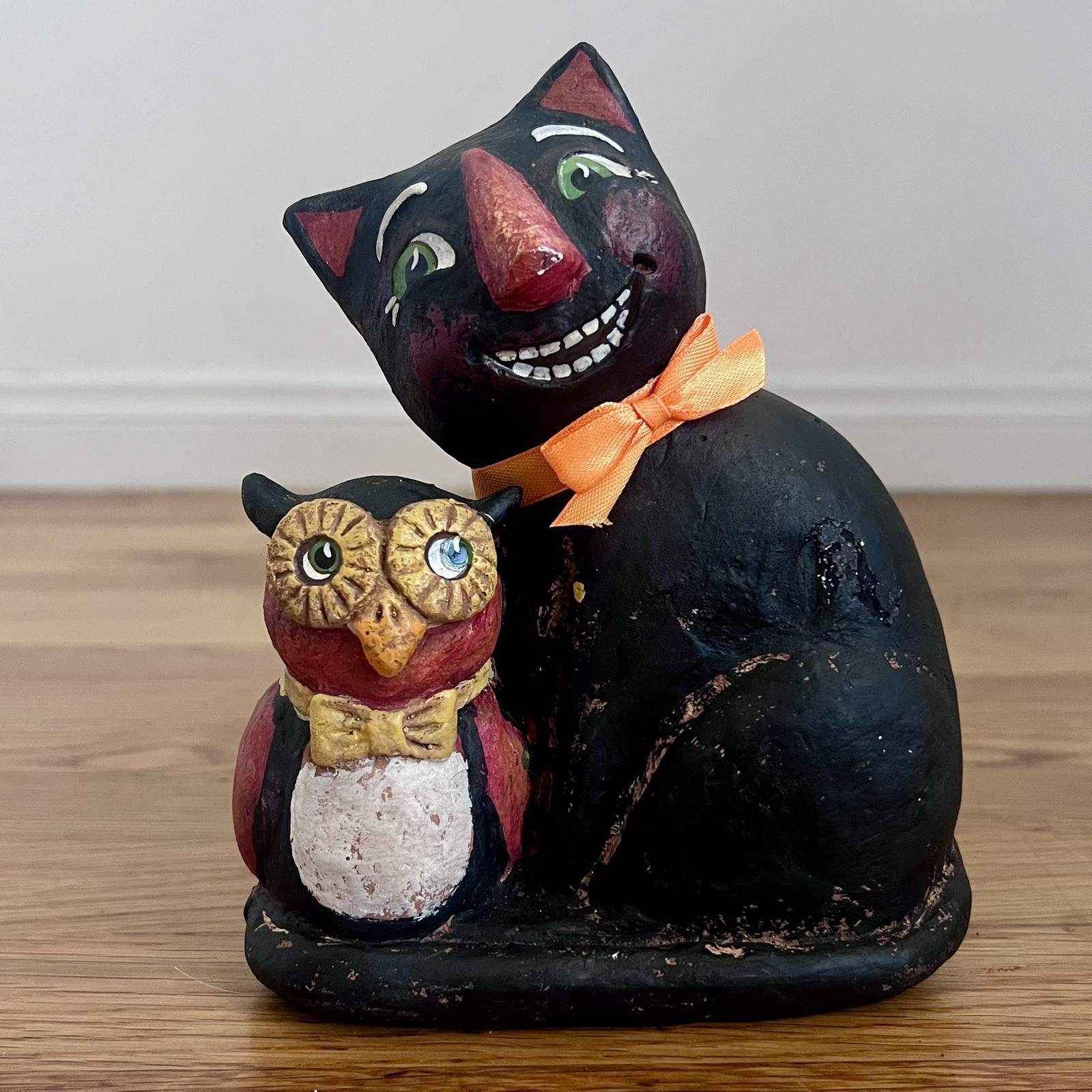 Vintage Alycia Matthews for ESC Smiling Black Cat & Owl Friend Figure Halloween