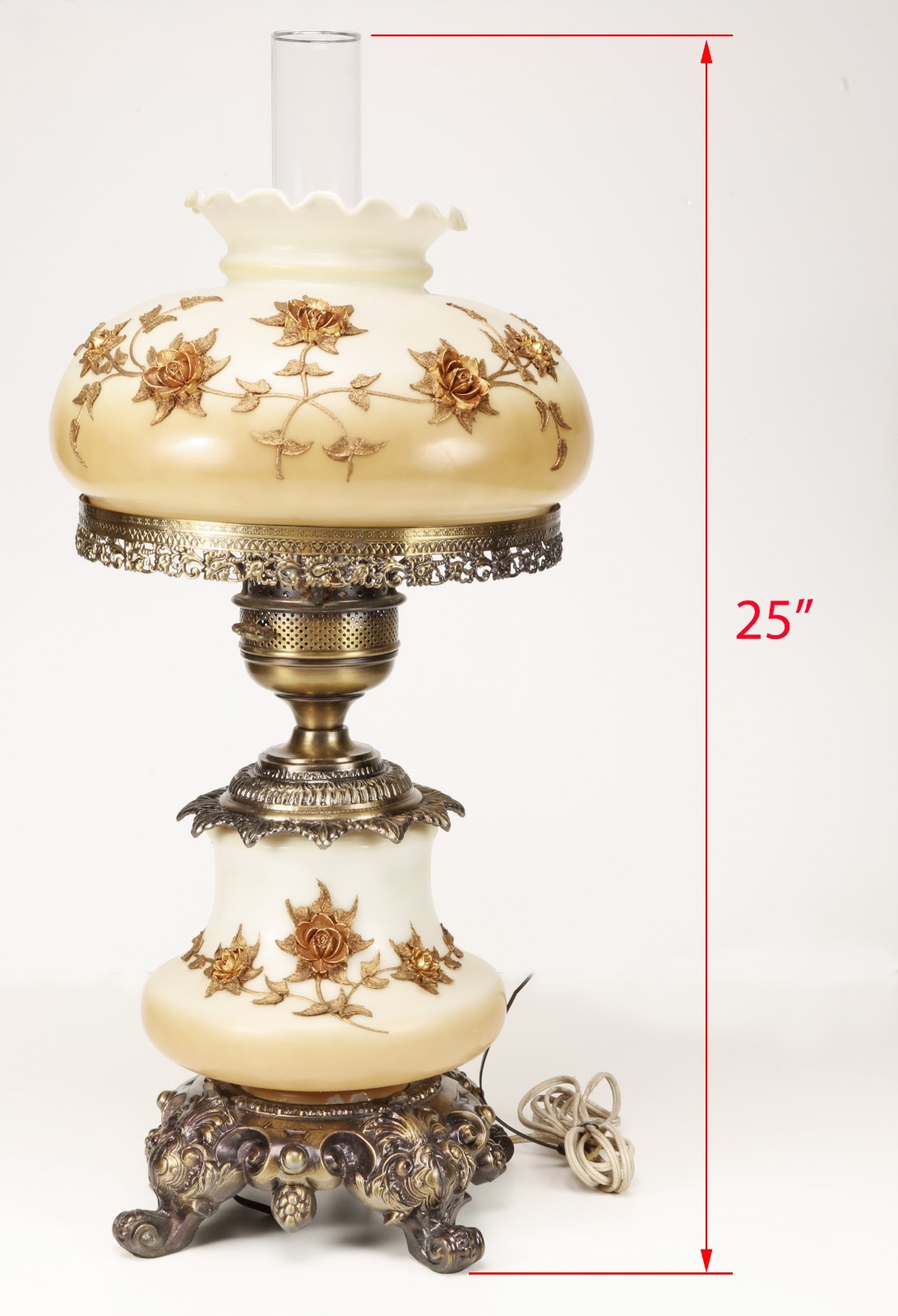 Vintage Hurricane Lamp w/Floral Metal Overlay Gone W/ The Wind Style c1960s-70s Vintage Hurricane Lamp w/Floral Metal Overlay Gone W/ The Wind Style c1960s-70s