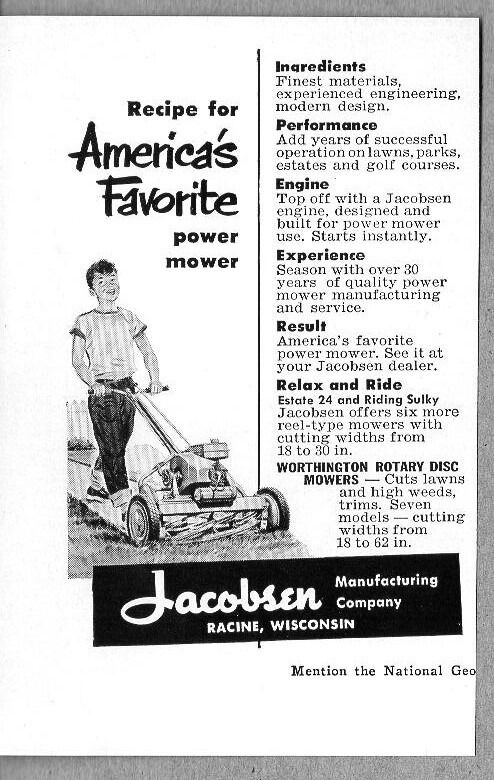 1952 Print Ad Jacobsen Reel Type Lawn Mowers Racine,WI