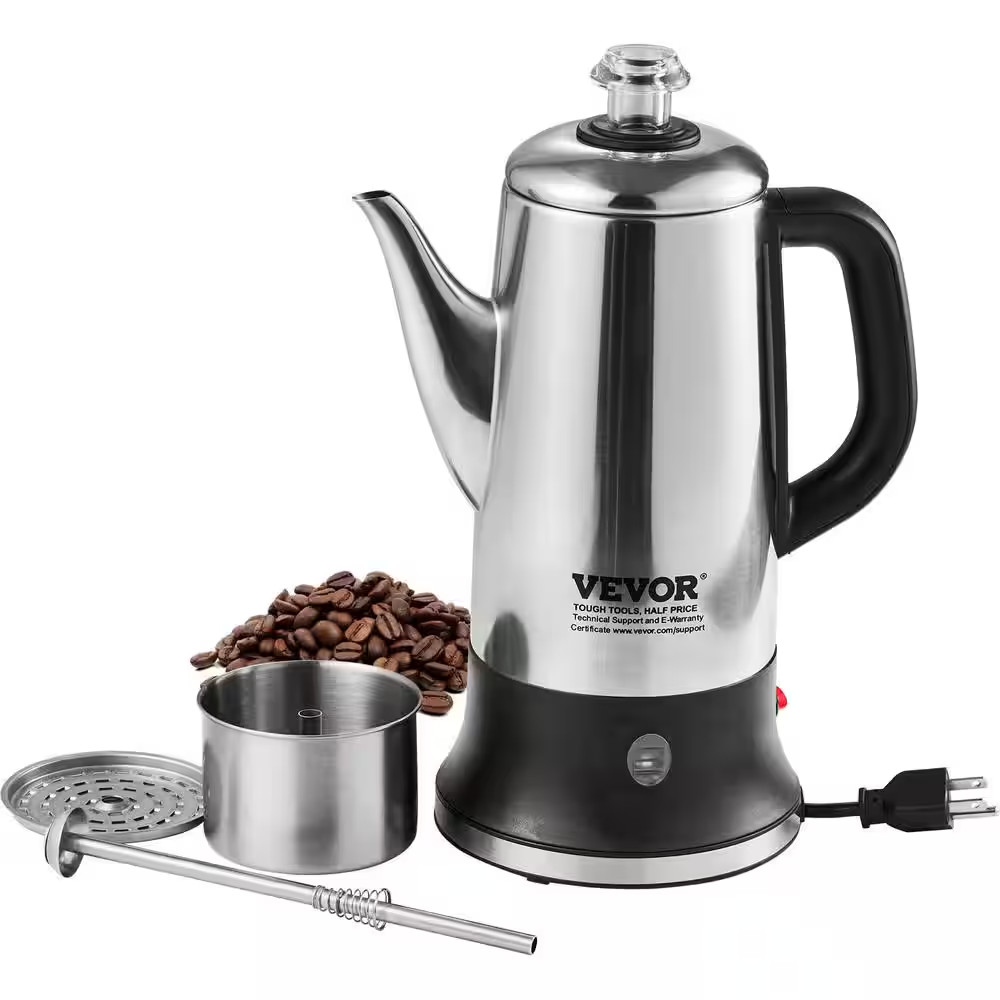 12-Cup Electric Percolator Coffee Pot, 304 Stainless Steel Coffee Percolator wit