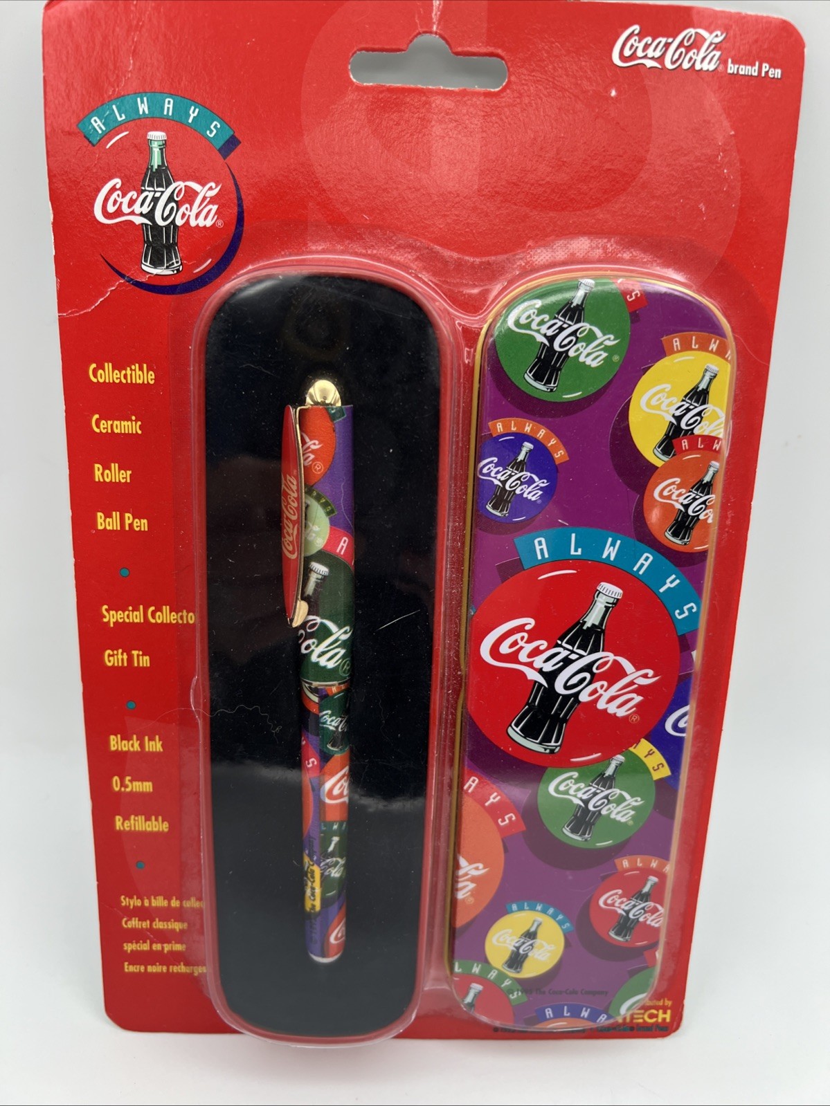 Vtge. 1995 Coca-Cola Ceramic Roller Ball Pen Gift Tin Black Ink 0.5mm Refillable Vtge. 1995 Coca-Cola Ceramic Roller Ball Pen Gift Tin Black Ink 0.5mm Refillable