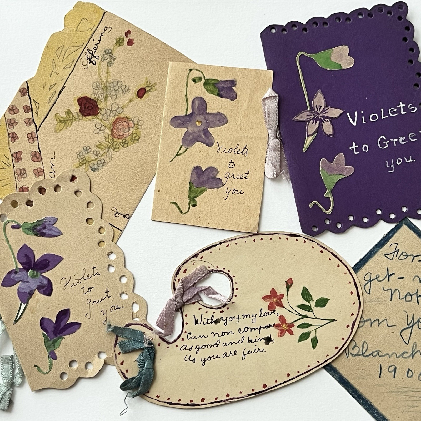 Antique Adorable Handmade Cute Valentine’s Day Cards Love Sweet Folk Art Violets Antique Adorable Handmade Cute Valentine’s Day Cards Love Sweet Folk Art Violets