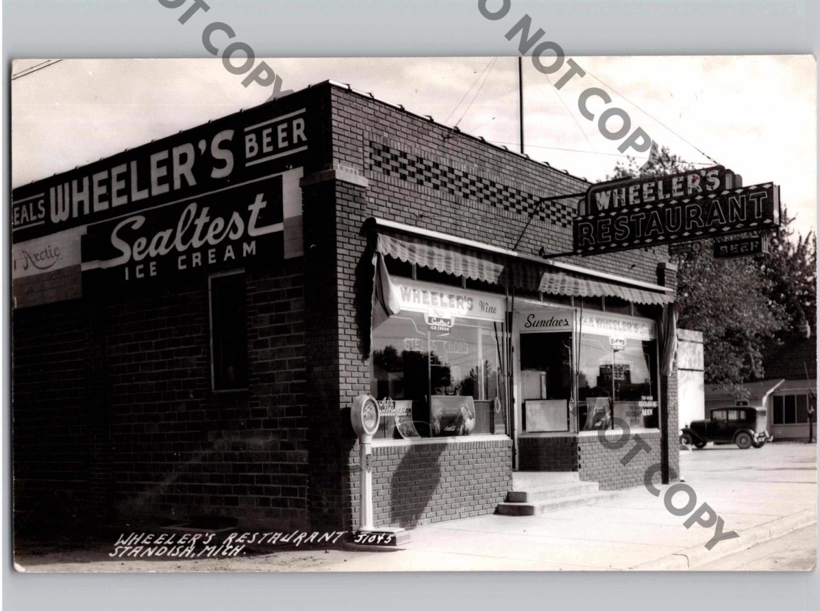 1935 Wheeler’s Restaurant STANDISH Michigan MI Beer Sealtest Ice Cream Sign RPPC