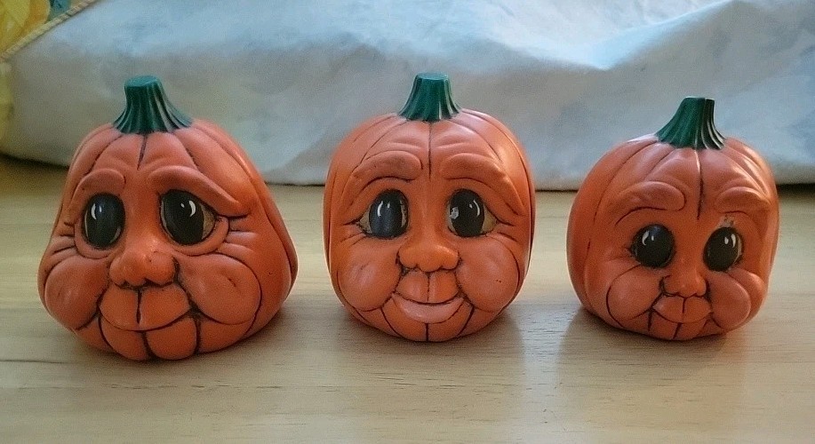 Anthropomorphic Set of 3 Ceramic Pumpkins Halloween Figurines-NOT Remakes 1989 