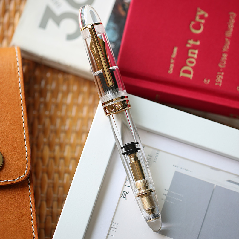 Majohn P140 Piston Fountain Pen NO.8 F/M Nib, Transparent Acrylic Writing Pen