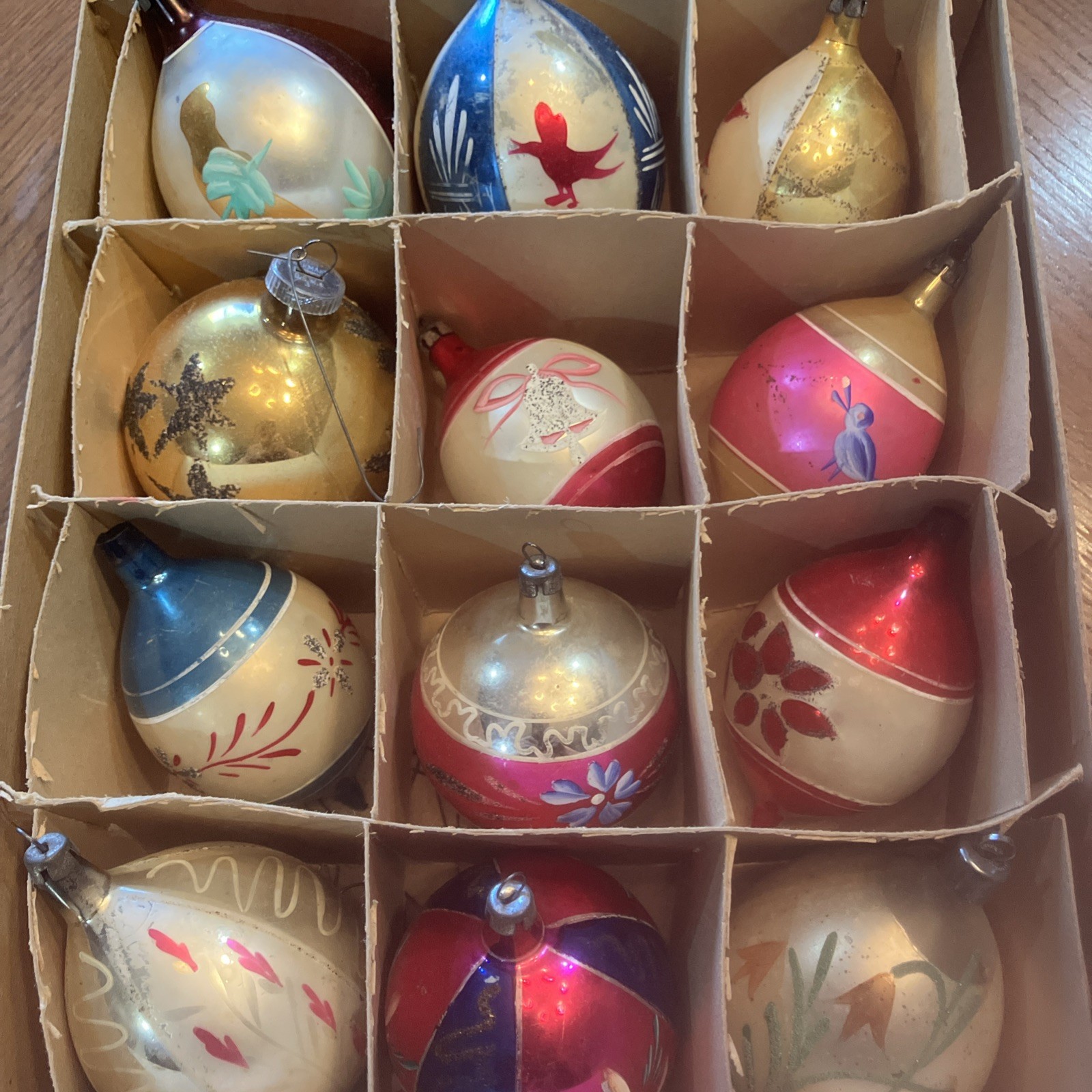 Dozen Vintage Hand Blown Mercury Glass Hand Painted Christmas Ornaments Dozen Vintage Hand Blown Mercury Glass Hand Painted Christmas Ornaments