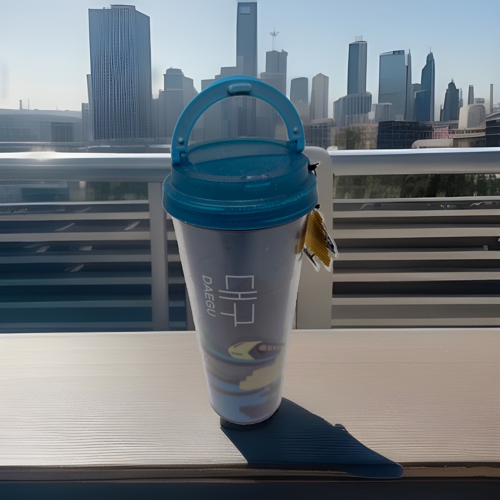 Starbucks Daegu Korea 16 oz Blue Travel Cup Tumbler With Carry Handle 2016