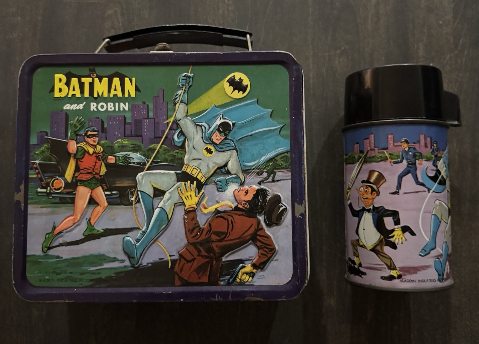 π₯ Aladdin Batman and Robin Metal Lunchbox and Thermos Complete Set 1966 Classic π₯ Aladdin Batman and Robin Metal Lunchbox and Thermos Complete Set 1966 Classic