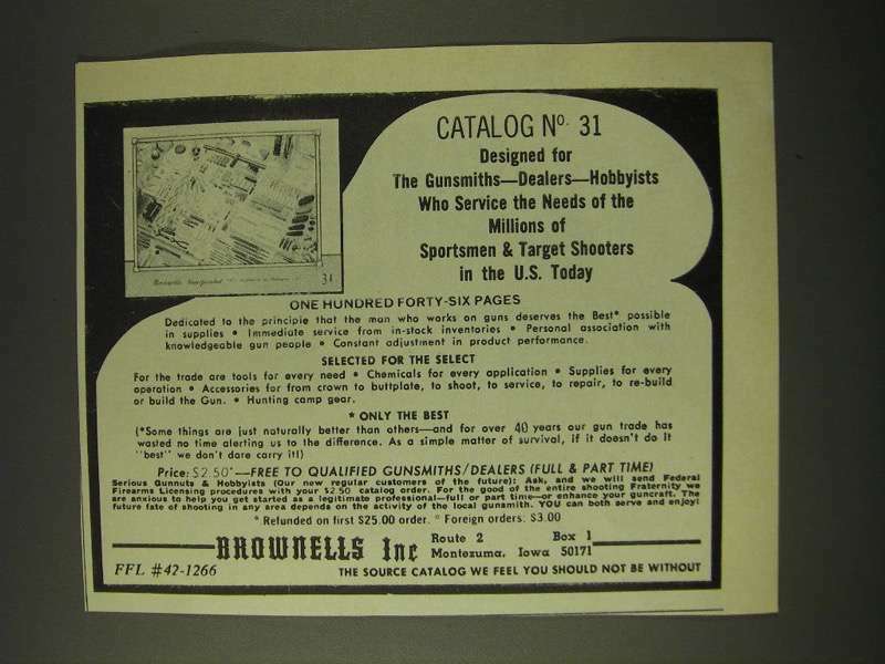 1979 Brownells Inc. Ad - Catalog No 31 designed for the Gunsmiths Dealers 1979 Brownells Inc. Ad - Catalog No 31 designed for the Gunsmiths Dealers