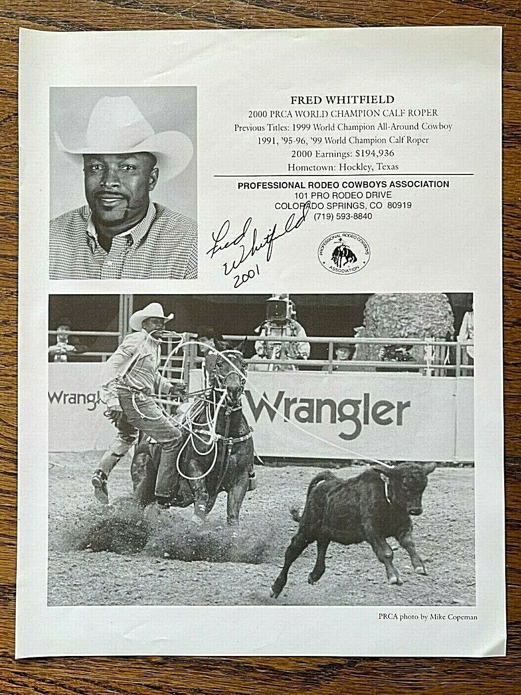 FRED WHITFIELD Signed 8 x 10 photo  5 Time Rodeo World Champion Calf Roper 