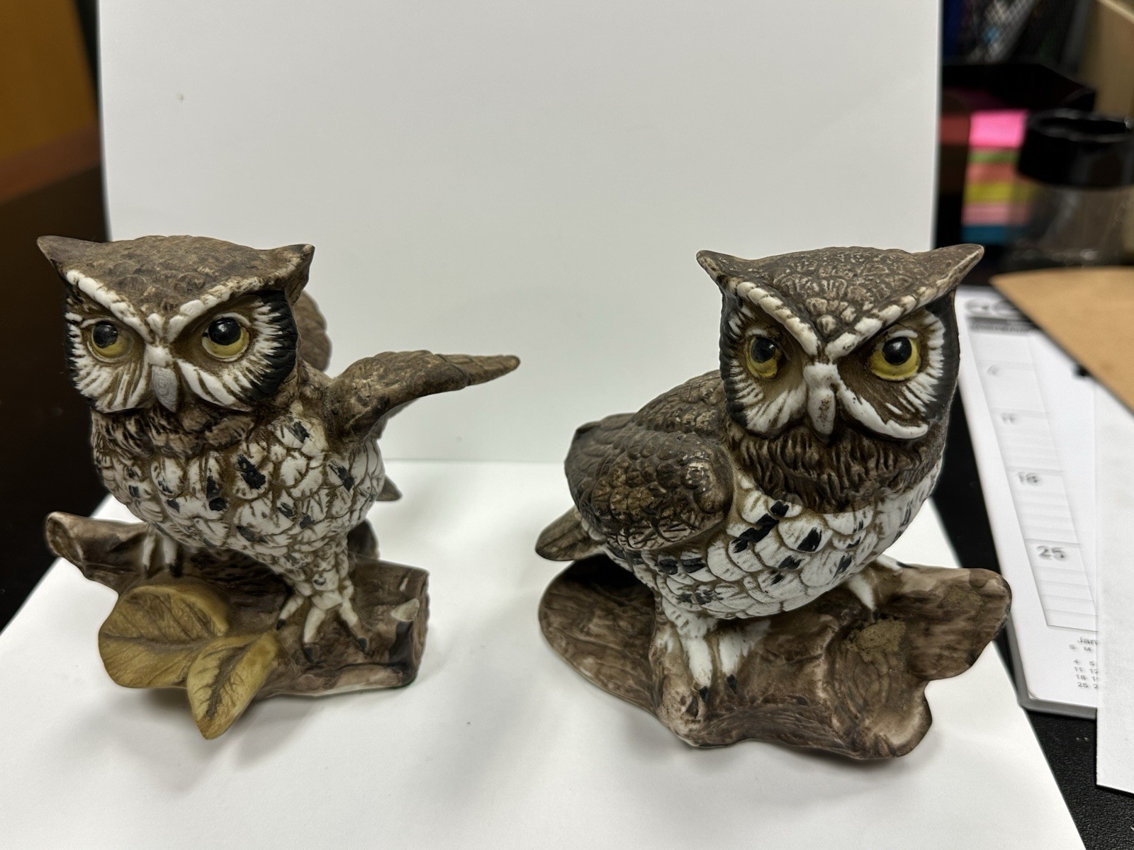 Set Of 2 Vintage 70s HOMCO Classic Horned Owl Figurines Ceramic Porcelain 1114