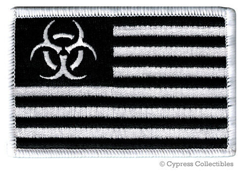 BIOHAZARD SYMBOL FLAG PATCH - BLACK - ZOMBIE APOCALYPSE embroidered iron-on USA