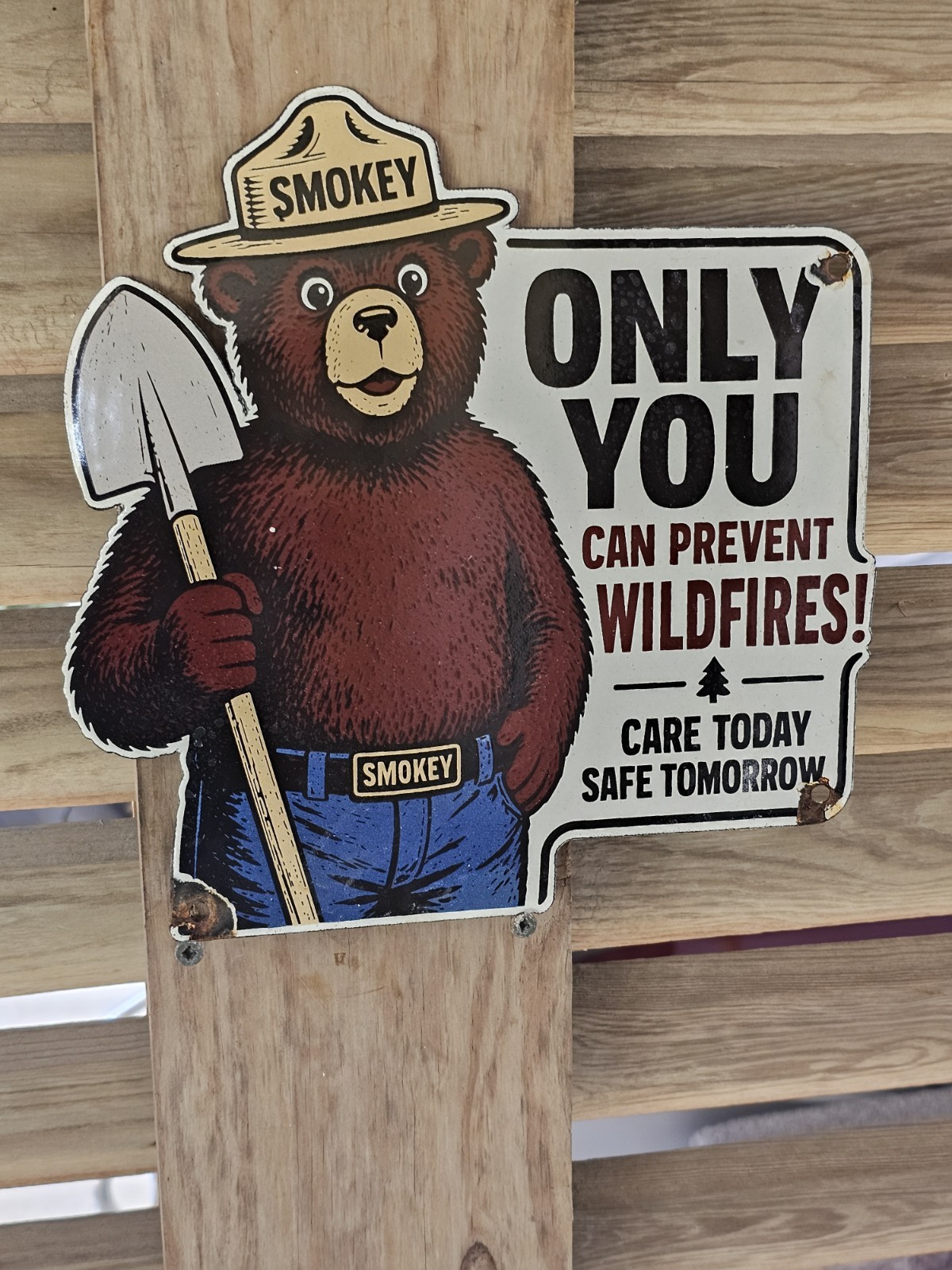 ORIGINAL 1950'S VINTAGE SMOKEY THE BEAR PORCELAIN SIGN 