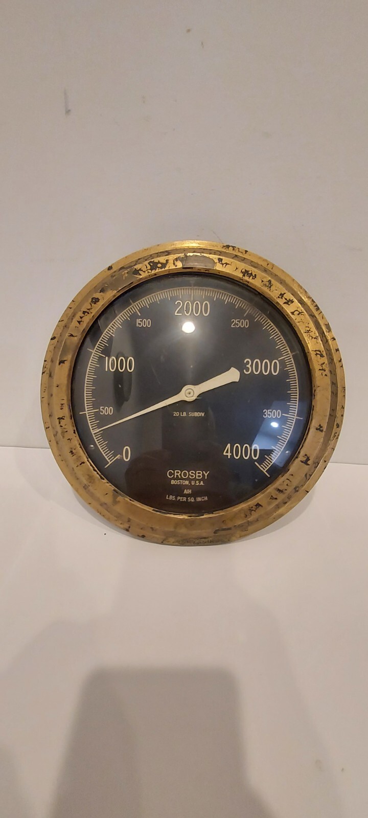Vintage Large Crosby Industrial Steam Pressure Gauge Brass 4000 Psi Vintage Large Crosby Industrial Steam Pressure Gauge Brass 4000 Psi