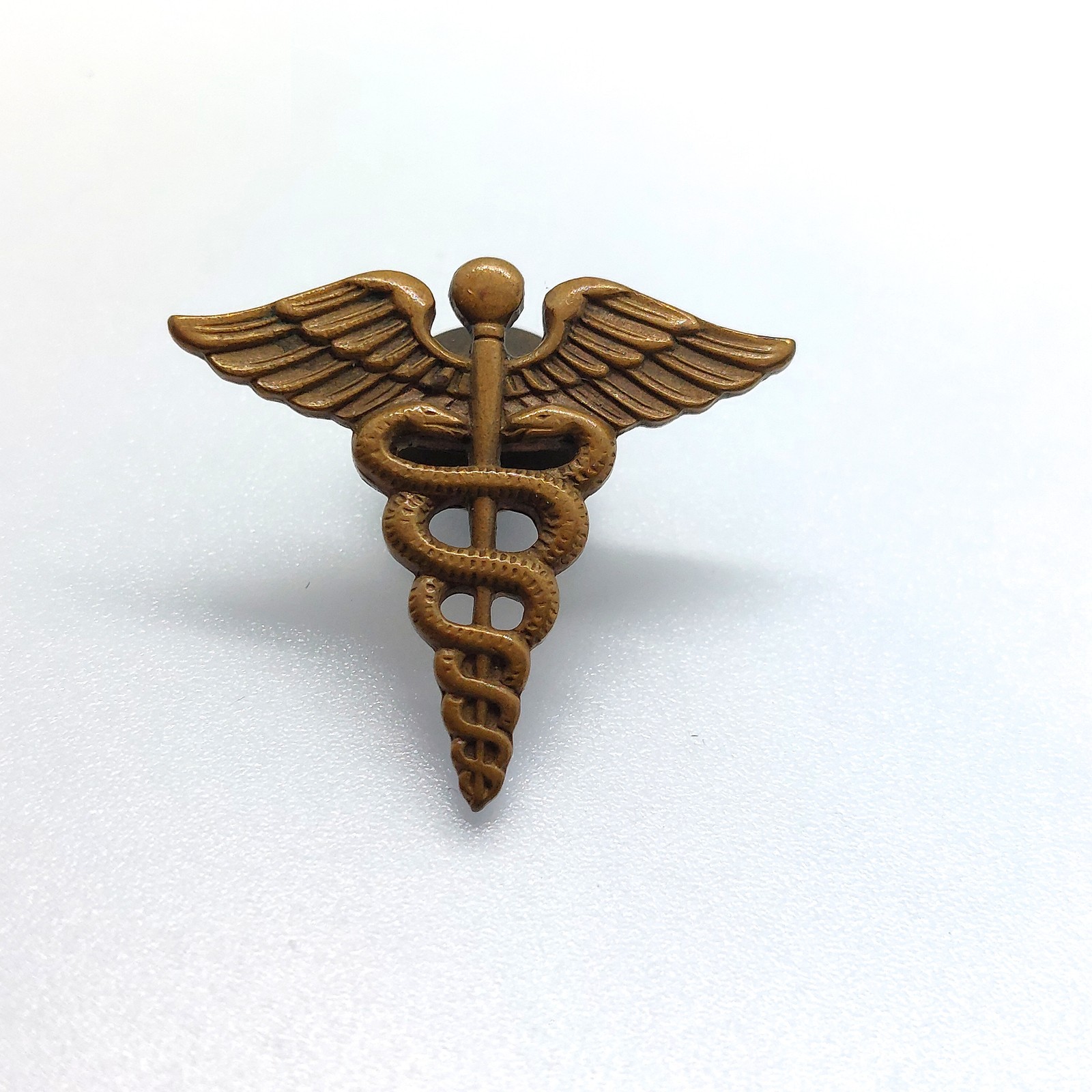 Vintage WWII Era N S Meyer Caduceus Insignia Pin Bronze Tone Winged Staff Medic Vintage WWII Era N S Meyer Caduceus Insignia Pin Bronze Tone Winged Staff Medic