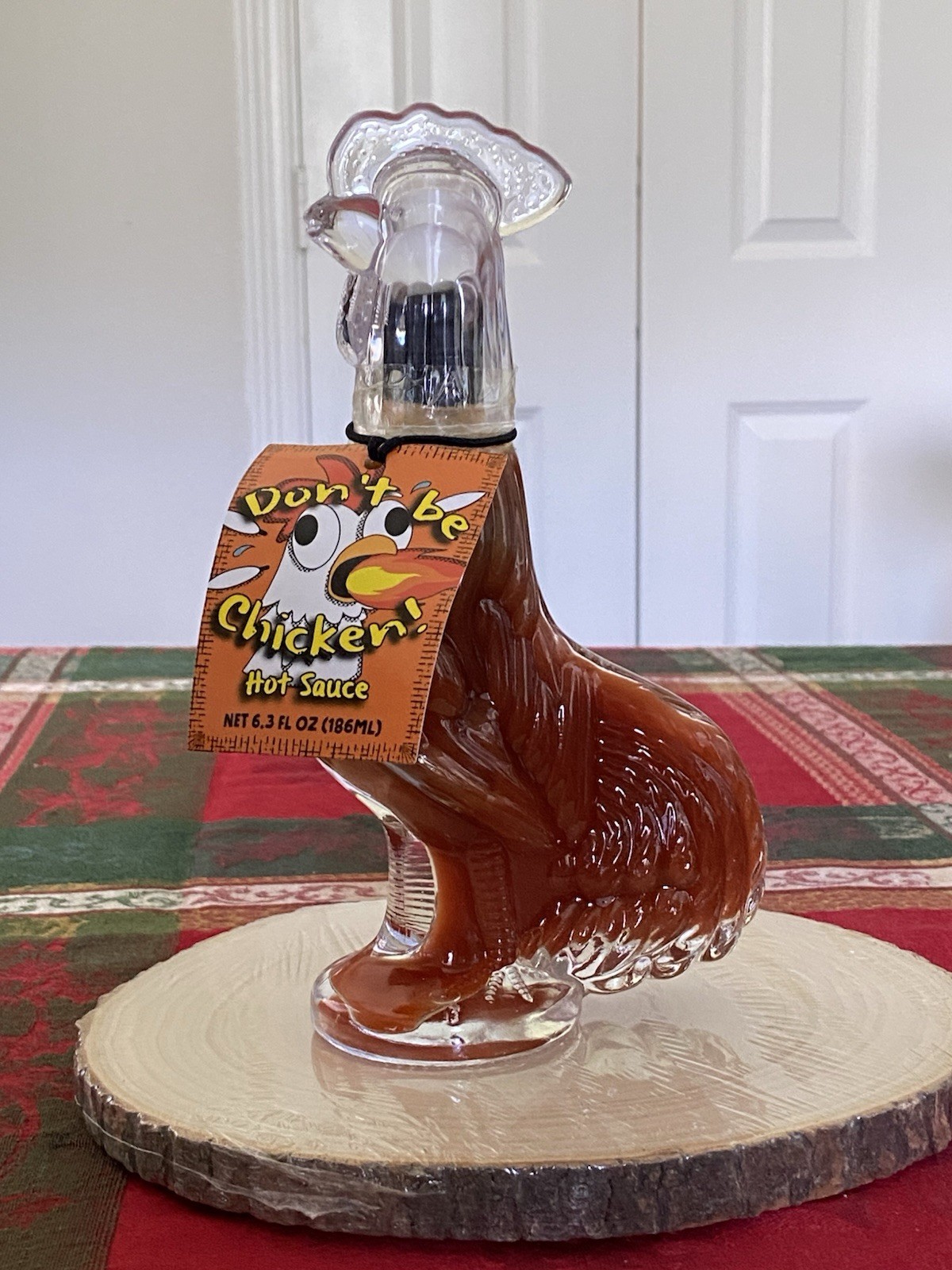 Don\'t Be Chicken Molded Glass Chicken Rooster Infused Hot Sauce Bottle 6.3oz NWT