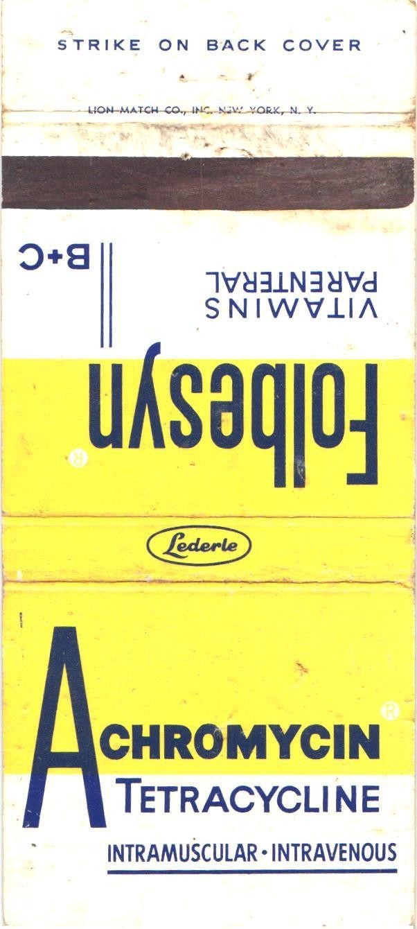 Lederle Achromycin Folbesyn Vintage Matchbook Cover 1960s Pharmaceuticals Lederle Achromycin Folbesyn Vintage Matchbook Cover 1960s Pharmaceuticals